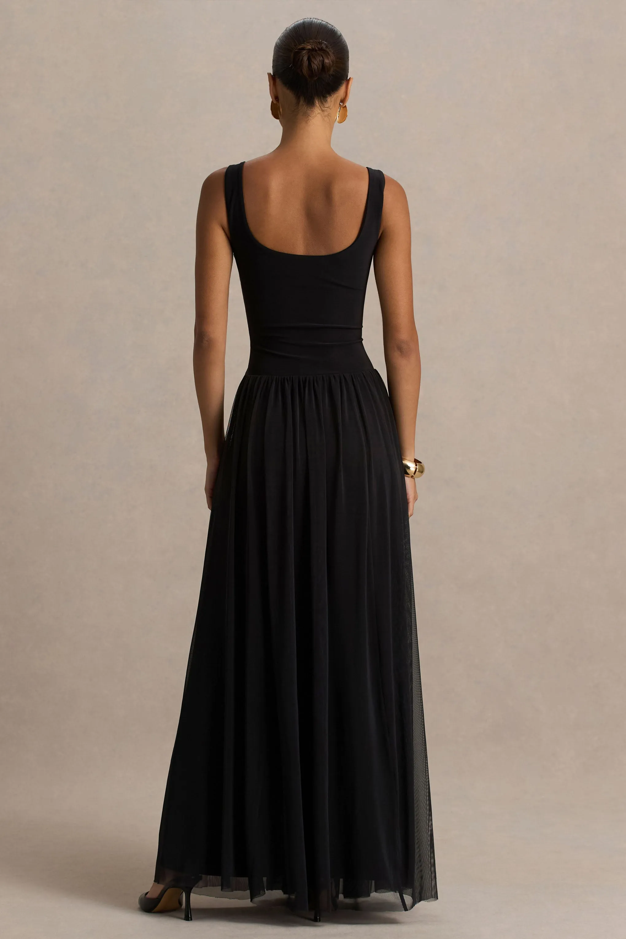 Amelia | Black Scoop-Neck Maxi Dress With Pleated Skirt sold by Club L London product image thumbnail 2