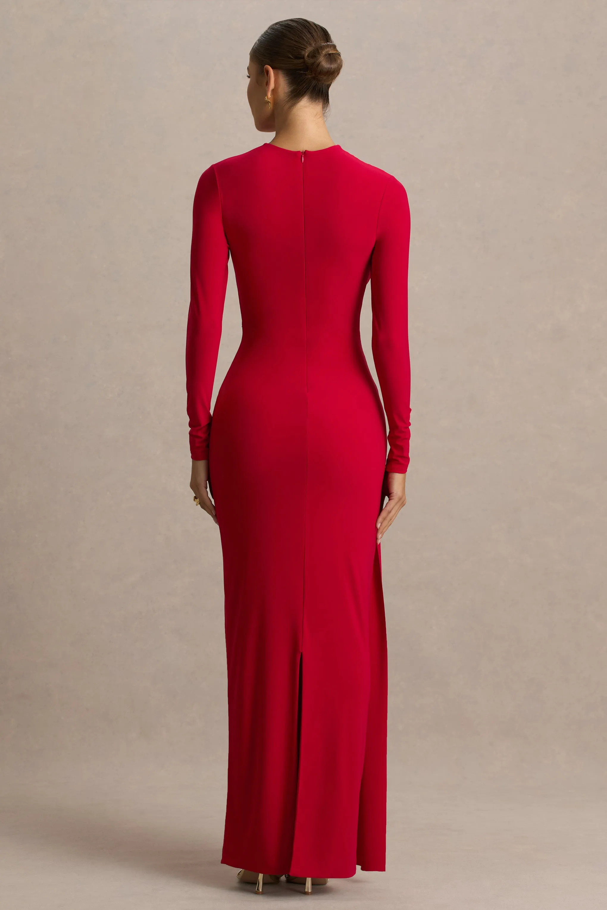 Virelle | Red Boat-Neck Maxi Dress With Wrap Detail And Sash sold by Club L London product image thumbnail 2