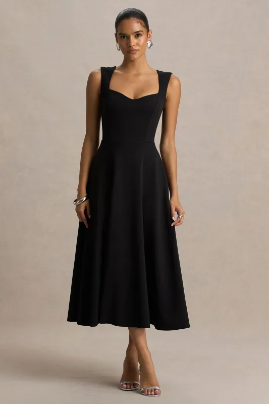 Andromeda | Black Sweetheart-Neck Midi Dress sold by Club L London