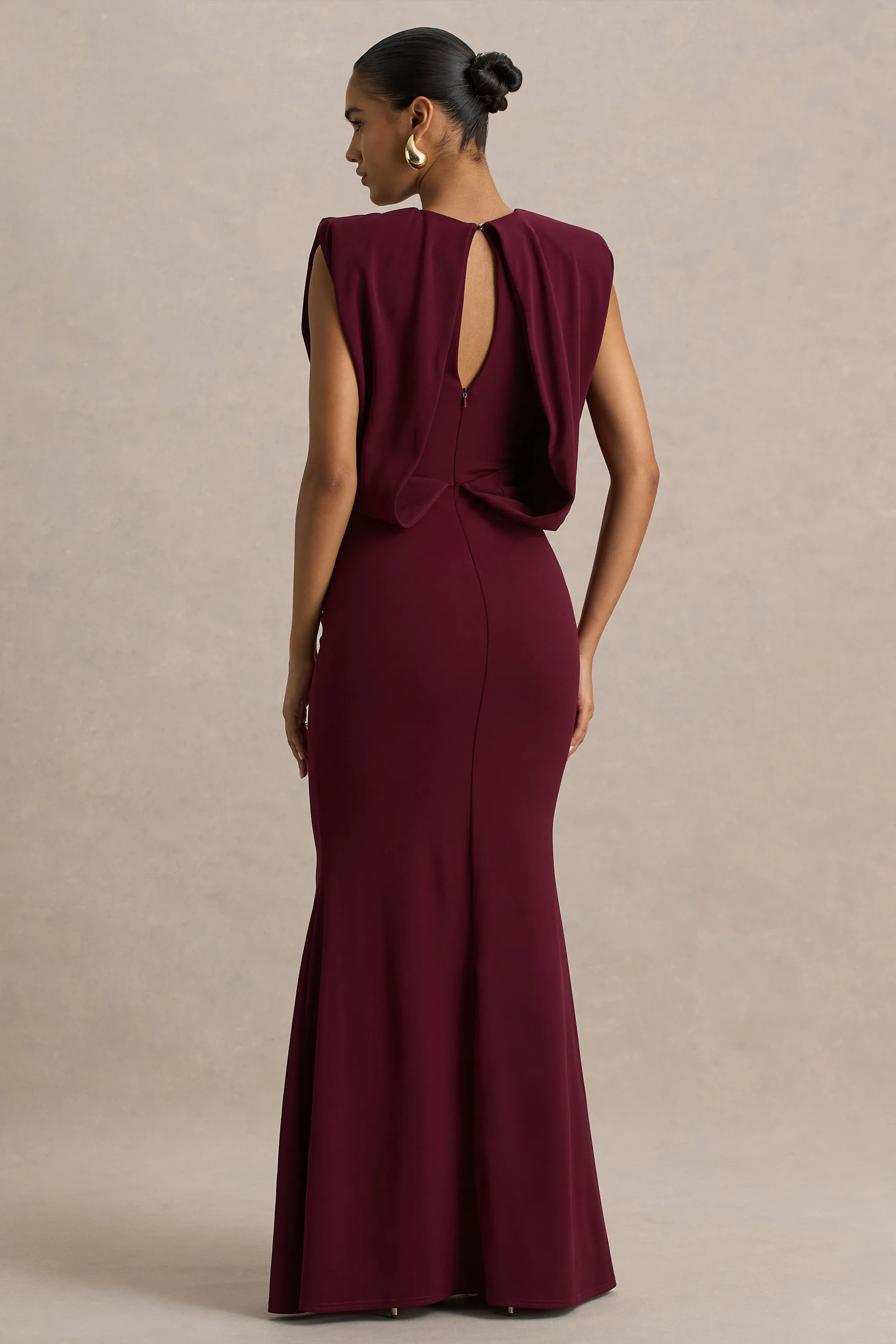 Meave | Burgundy Boat-Neck Maxi Dress With Draped Detail sold by Club L London product image thumbnail 3