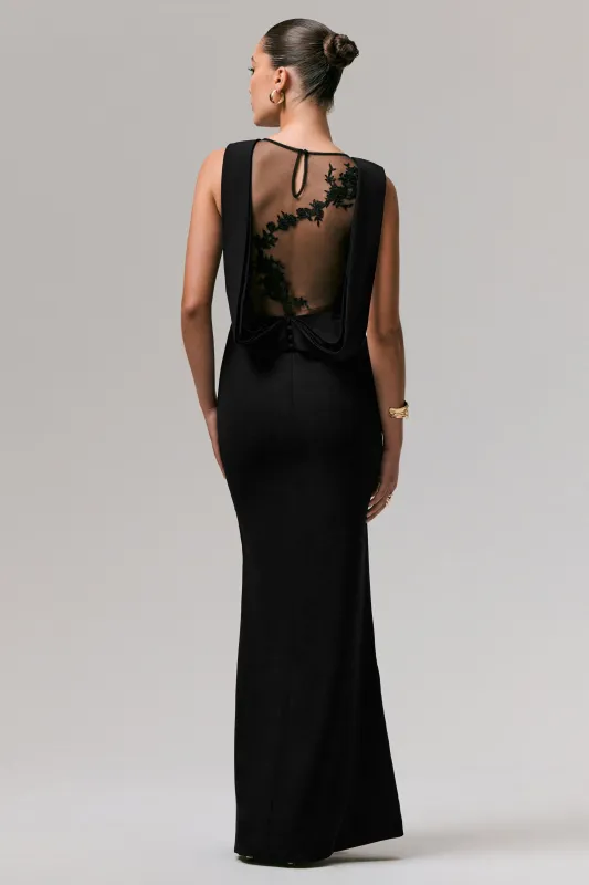 Maxie | Black Round-Neck Maxi Dress With Back Detail sold by Club L London