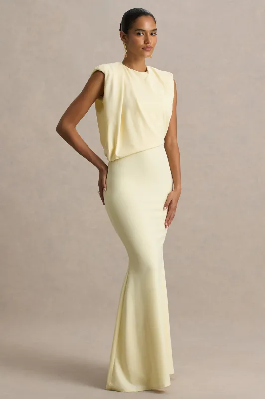 Meave | Lemon Boat-Neck Maxi Dress With Draped Detail sold by Club L London
