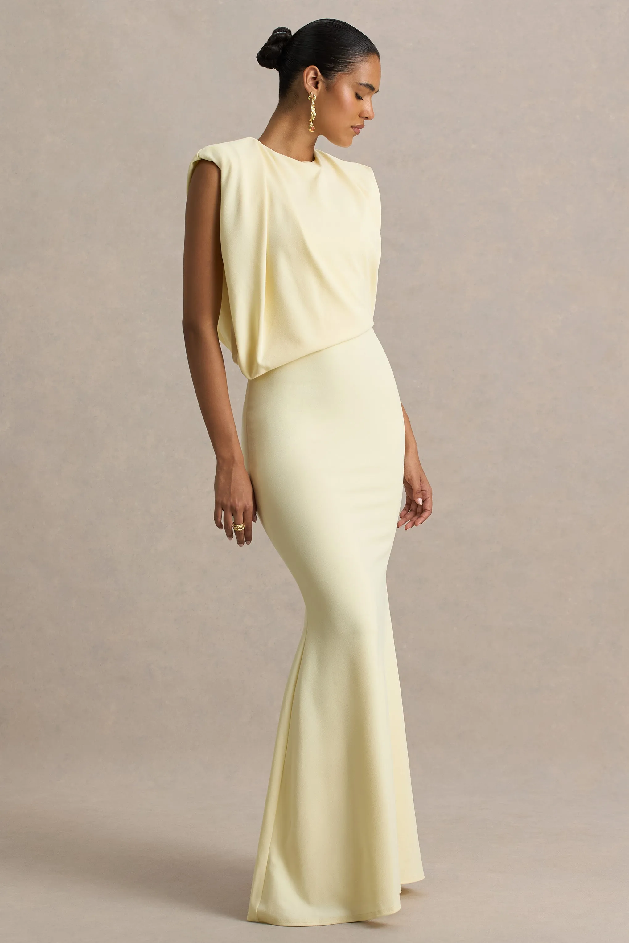 Meave | Lemon Boat-Neck Maxi Dress With Draped Detail sold by Club L London product image thumbnail 5
