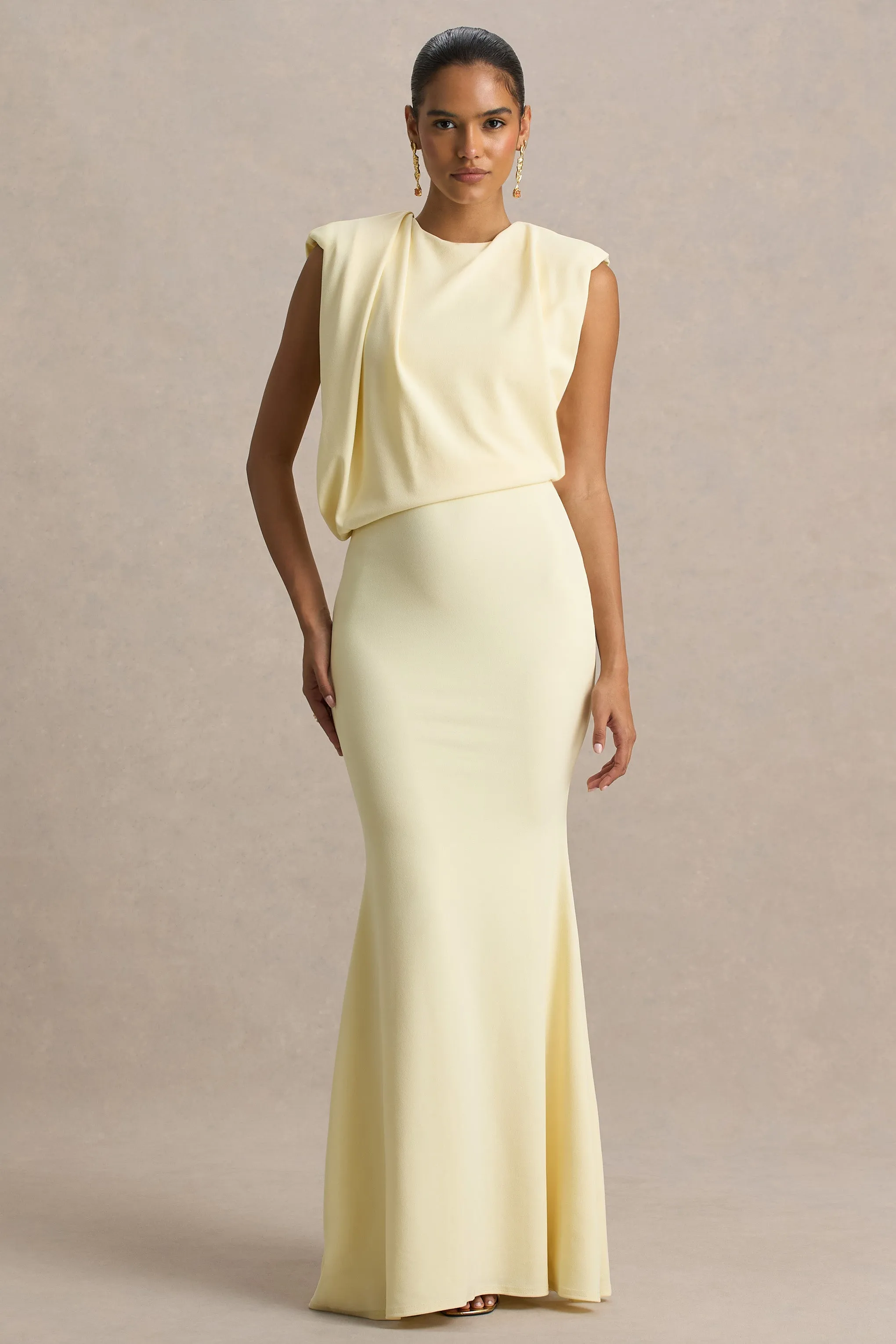Meave | Lemon Boat-Neck Maxi Dress With Draped Detail sold by Club L London product image thumbnail 3