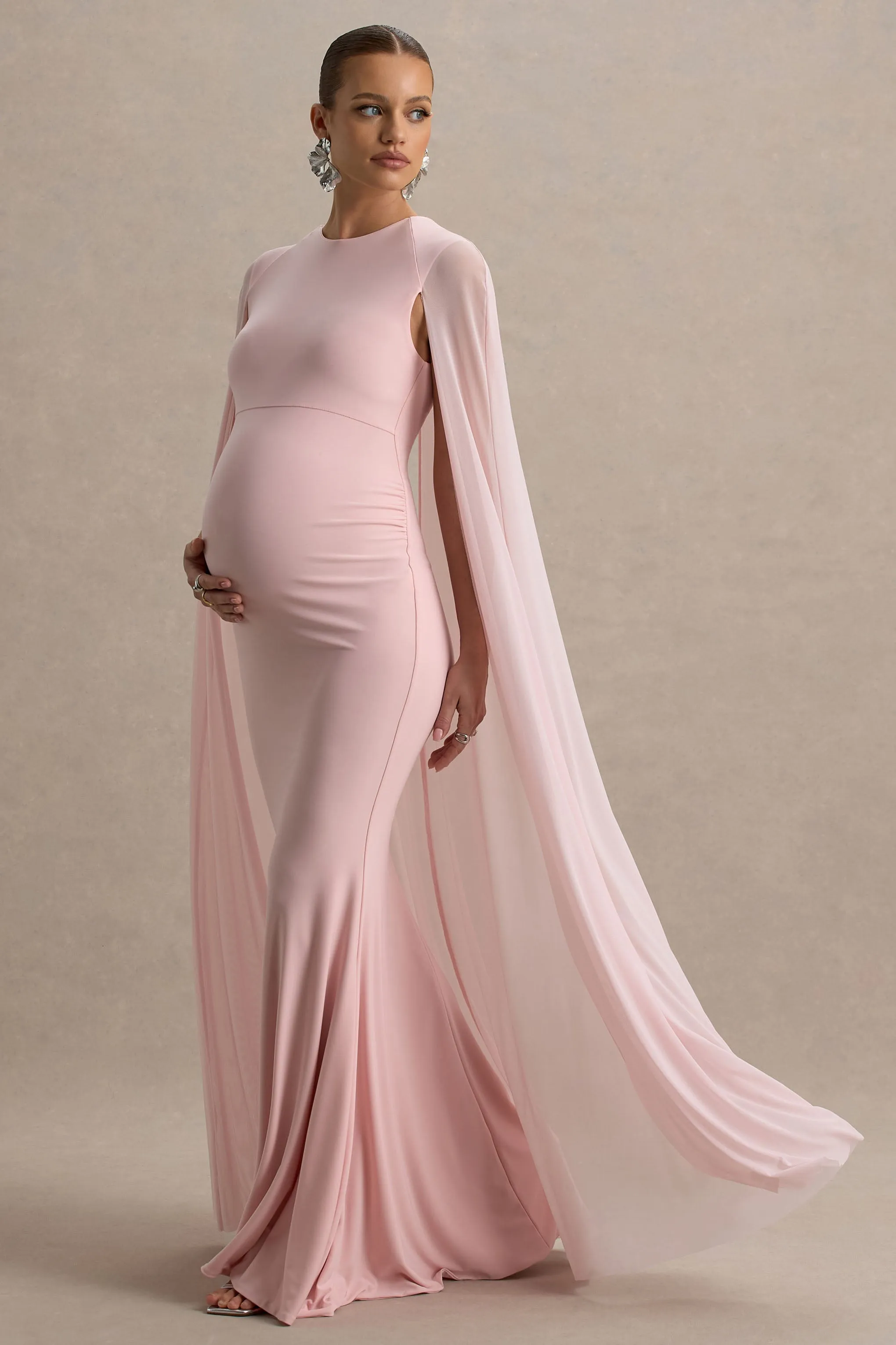 Currant | Pink Crew-Neck Maternity Maxi Dress With Cape sold by Club L London product image thumbnail 4