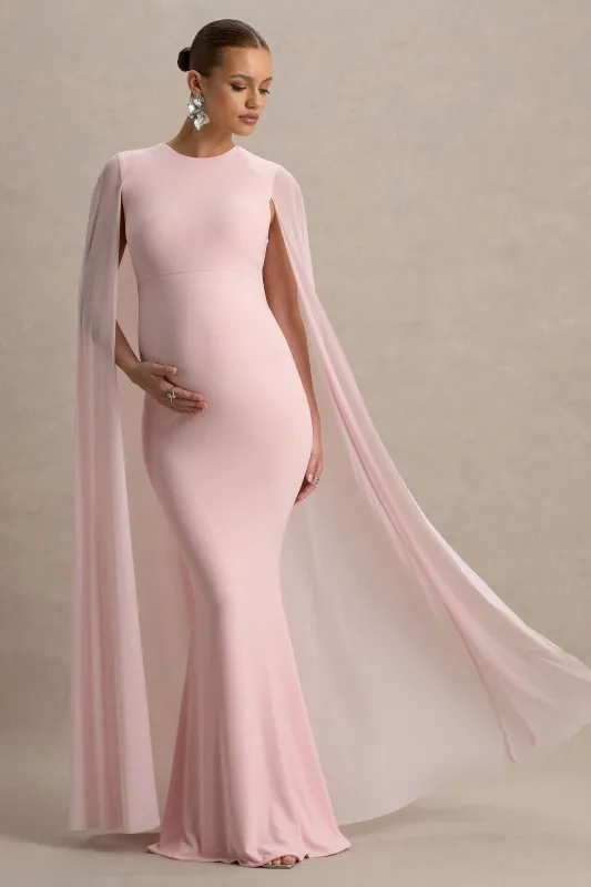 Currant | Pink Crew-Neck Maternity Maxi Dress With Cape sold by Club L London