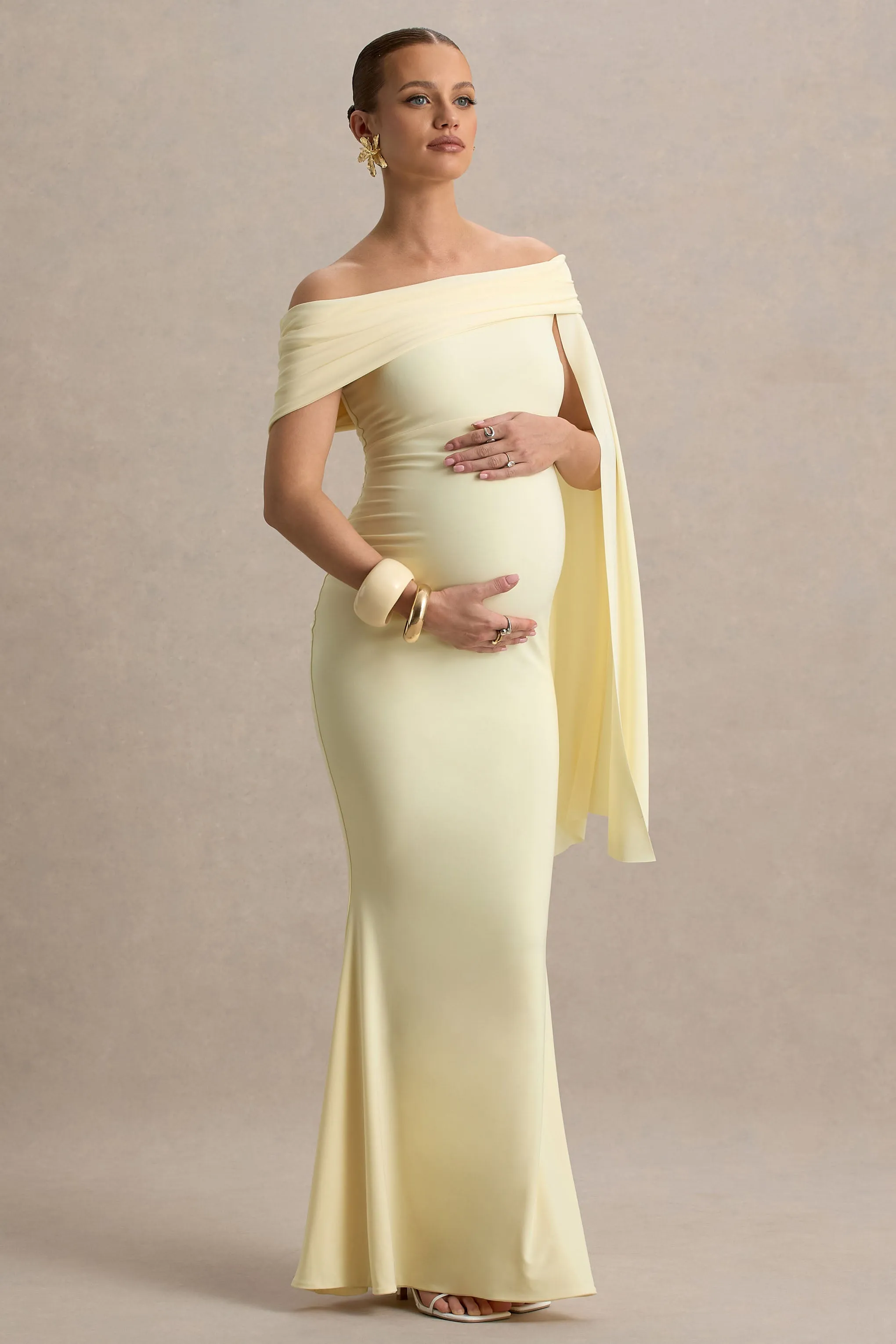 Aquila | Lemon Bardot Maternity Maxi Dress With Draped Detail sold by Club L London product image thumbnail 5