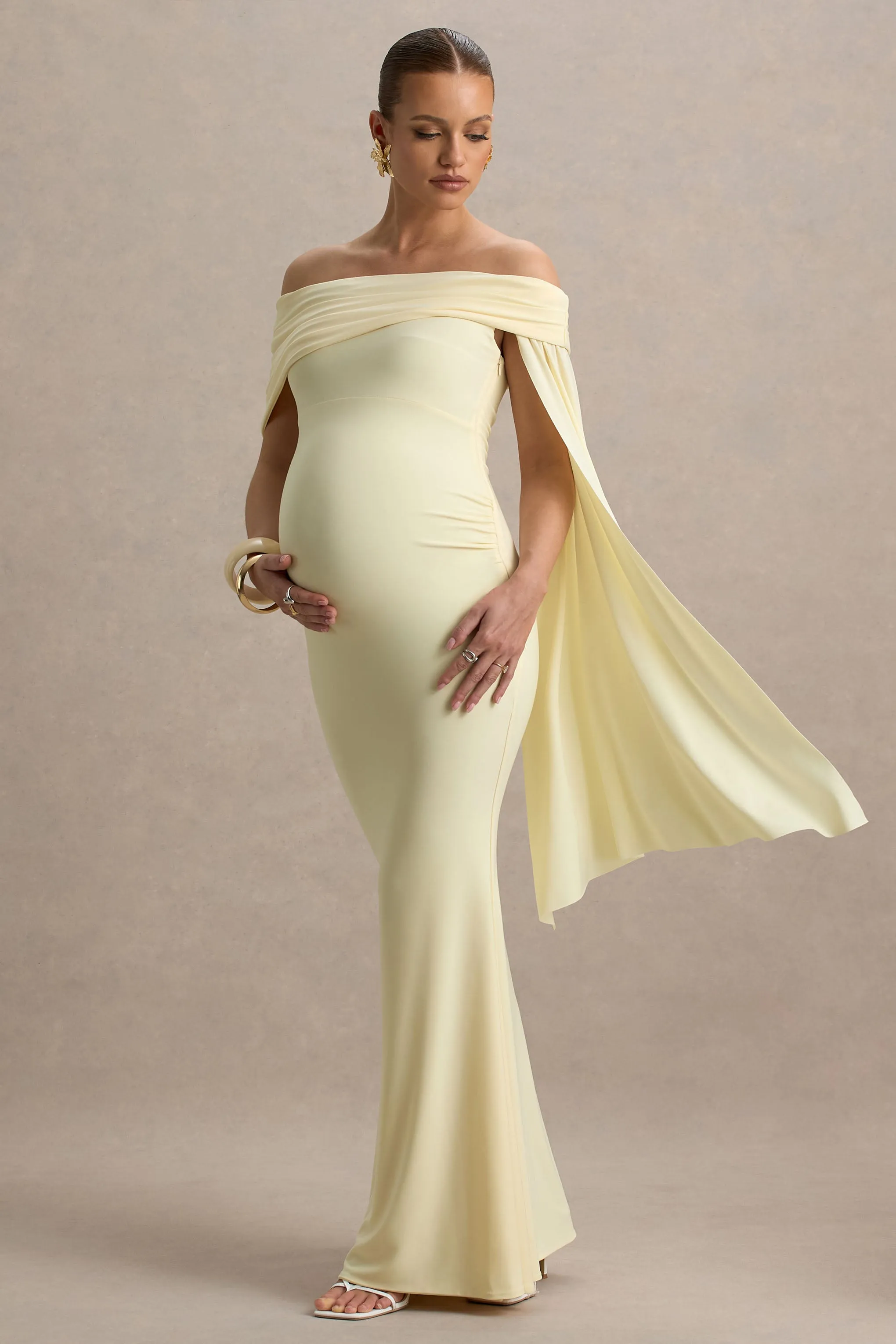 Aquila | Lemon Bardot Maternity Maxi Dress With Draped Detail sold by Club L London product image thumbnail 4