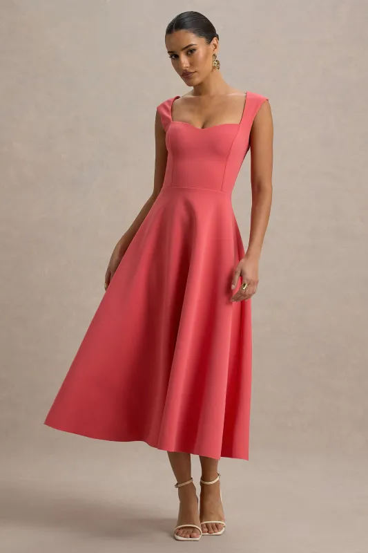 Andromeda | Coral Sweetheart-Neck Midi Dress sold by Club L London