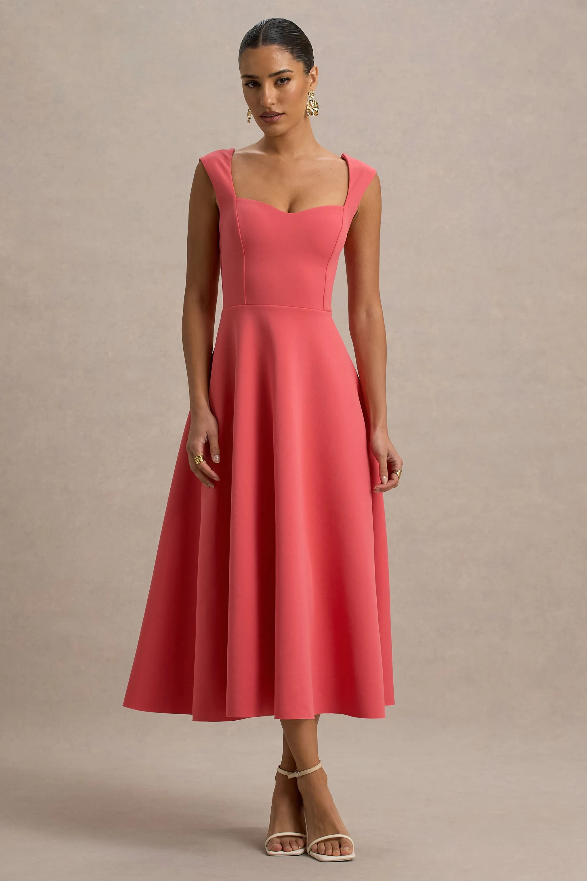 Andromeda | Coral Sweetheart-Neck Midi Dress sold by Club L London product image thumbnail 5