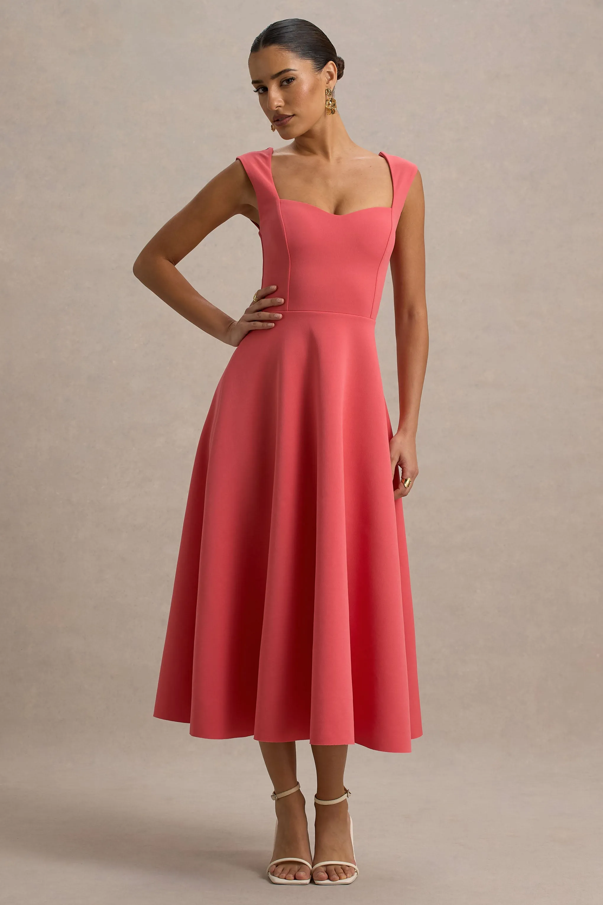 Andromeda | Coral Sweetheart-Neck Midi Dress sold by Club L London product image thumbnail 4