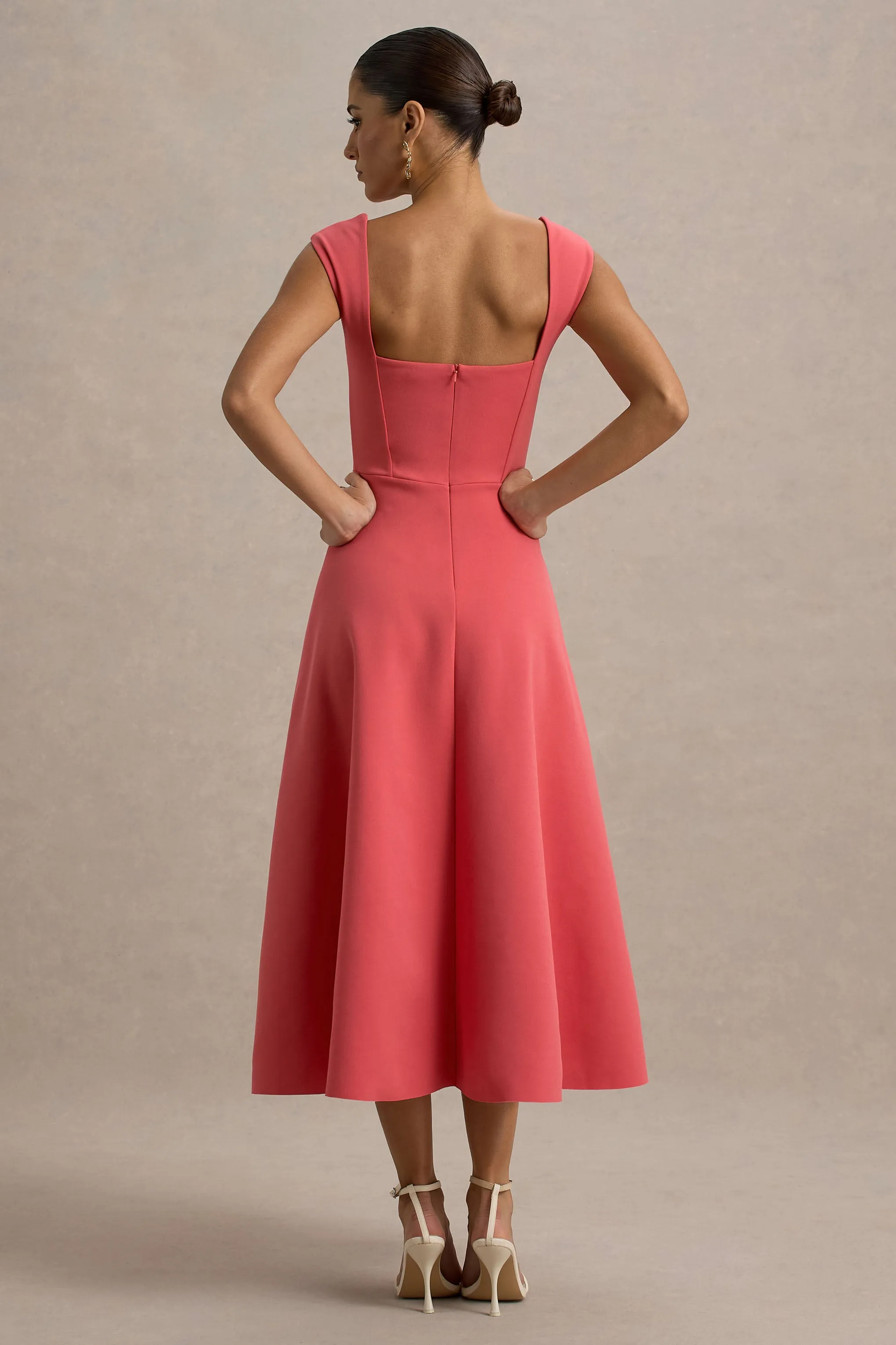 Andromeda | Coral Sweetheart-Neck Midi Dress sold by Club L London product image thumbnail 2