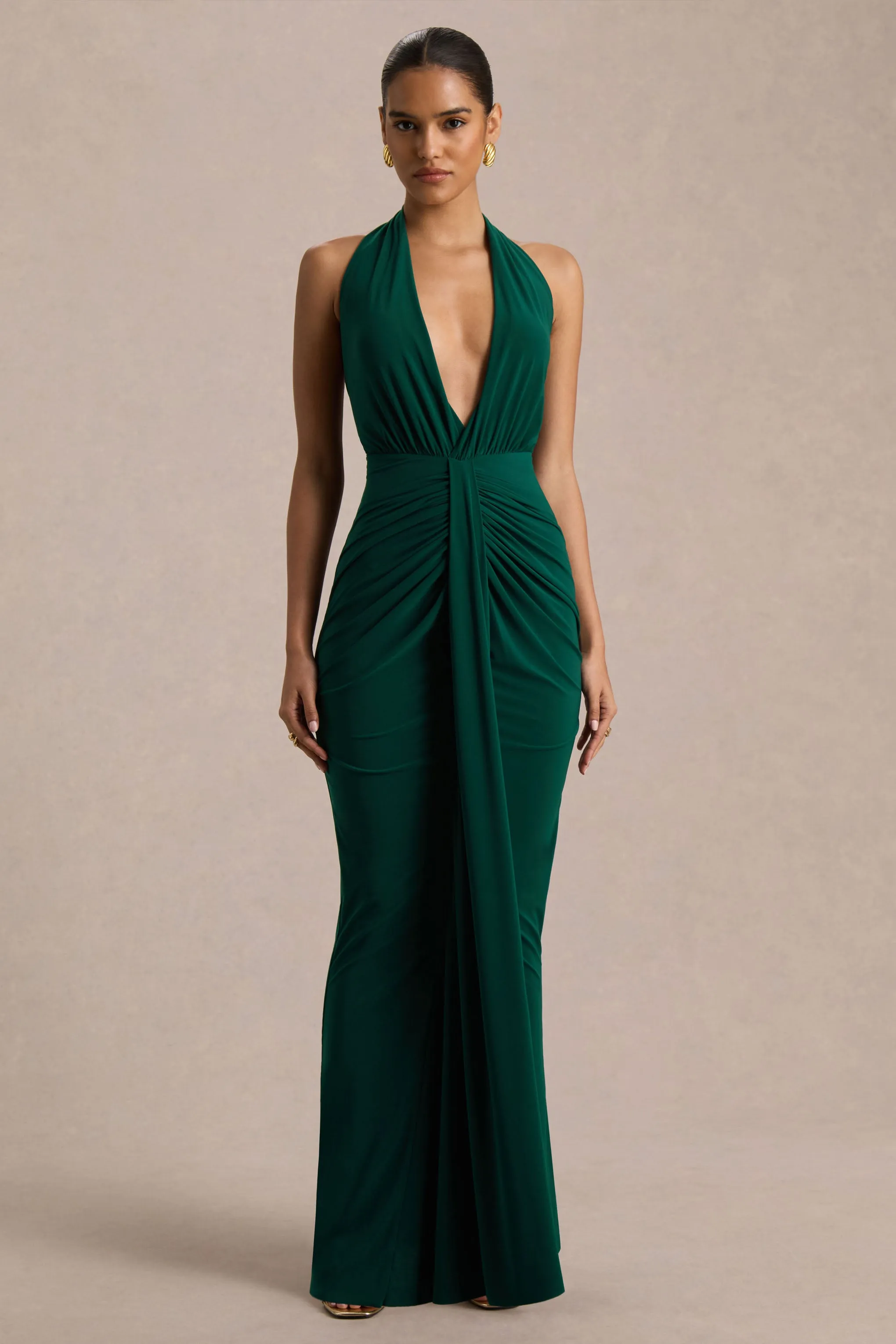 Lesley | Bottle Green Plunge-Neck Maxi Dress sold by Club L London product image thumbnail 4