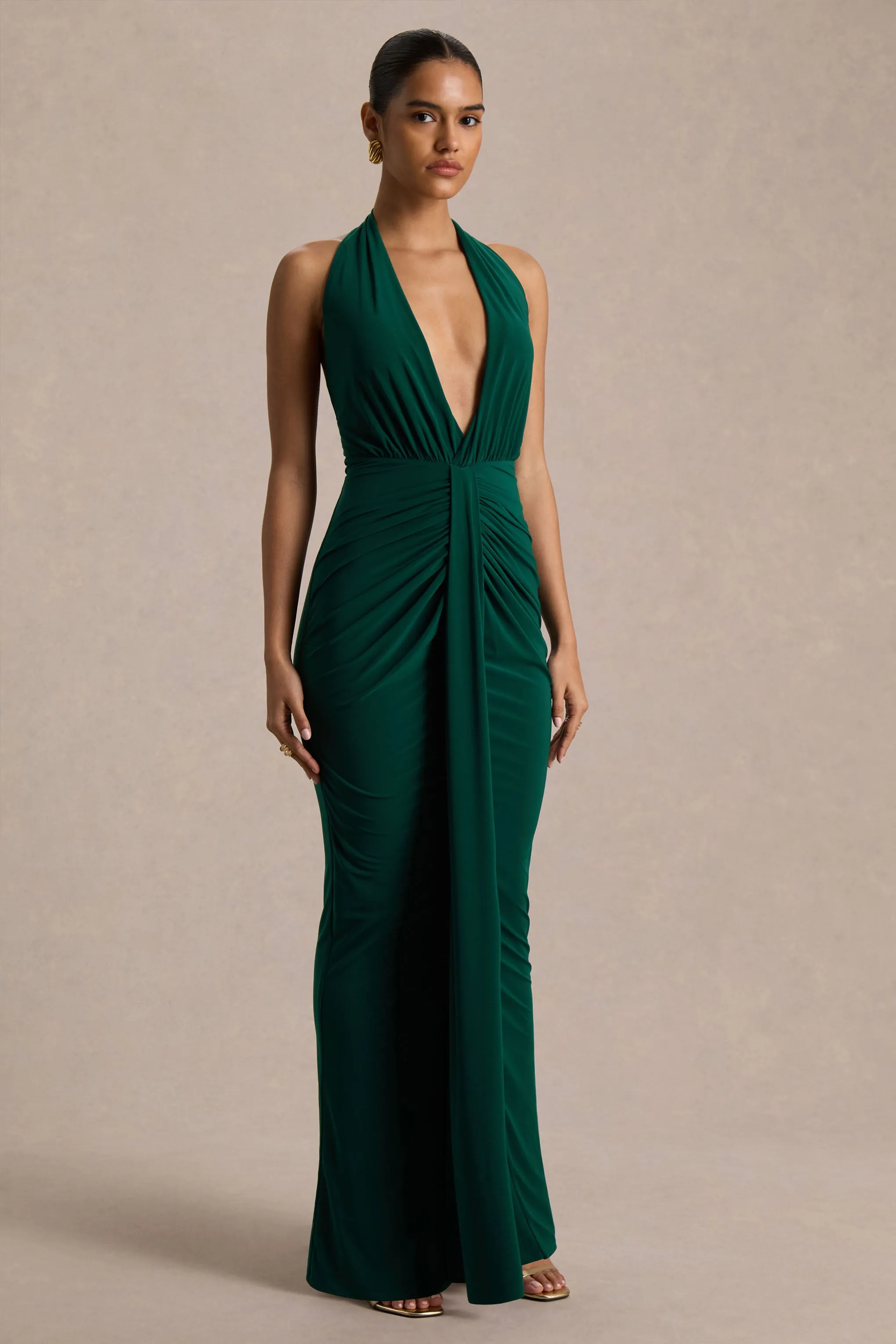 Lesley | Bottle Green Plunge-Neck Maxi Dress sold by Club L London product image thumbnail 5