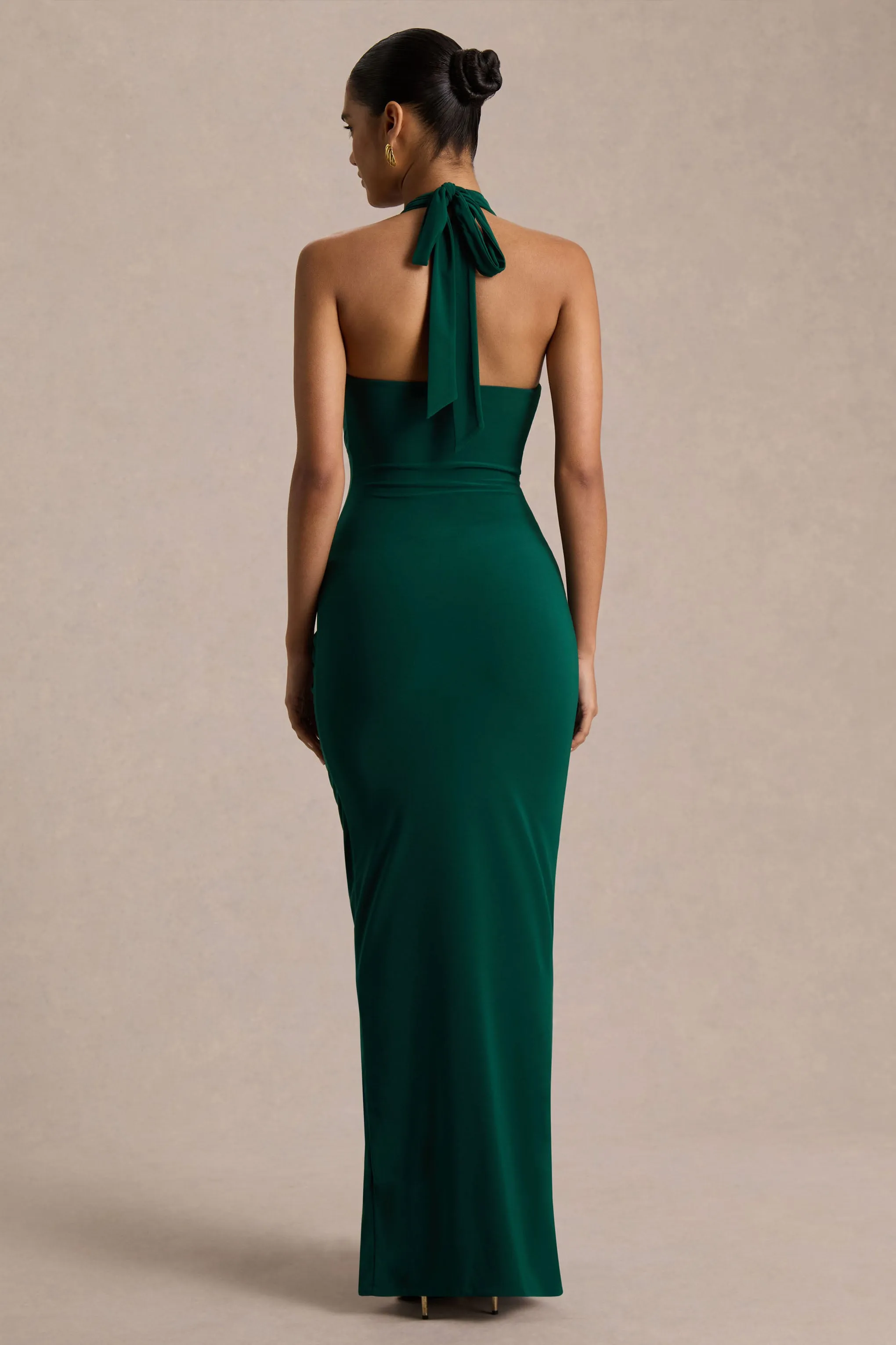 Lesley | Bottle Green Plunge-Neck Maxi Dress sold by Club L London product image thumbnail 2