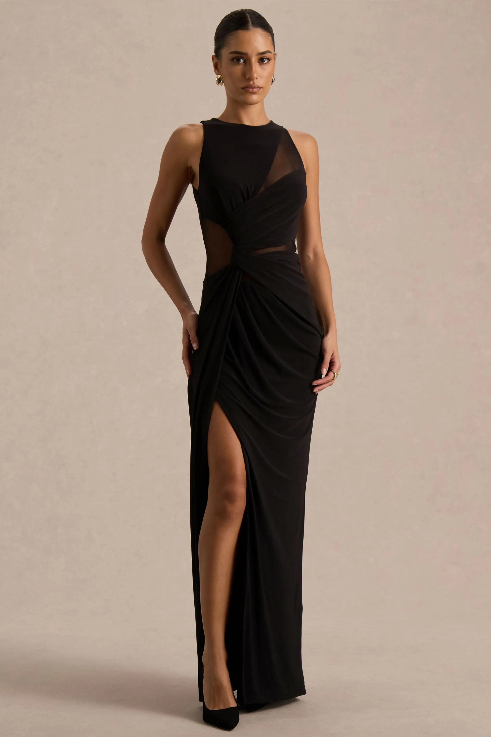 Opaline | Black Crew-Neck Maxi Dress With Cape-Sleeve sold by Club L London product image thumbnail 4