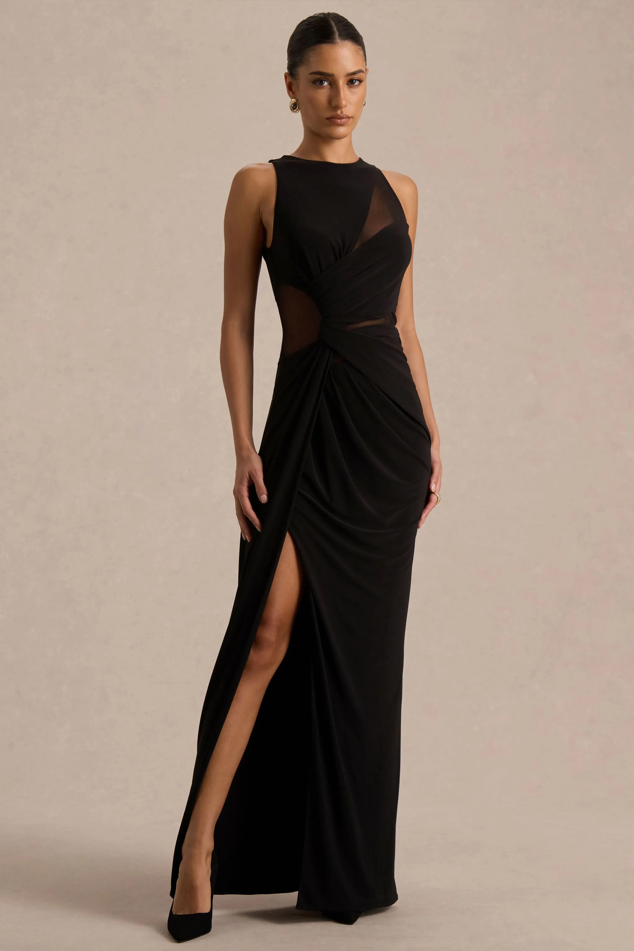Opaline | Black Crew-Neck Maxi Dress With Cape-Sleeve sold by Club L London product image thumbnail 5