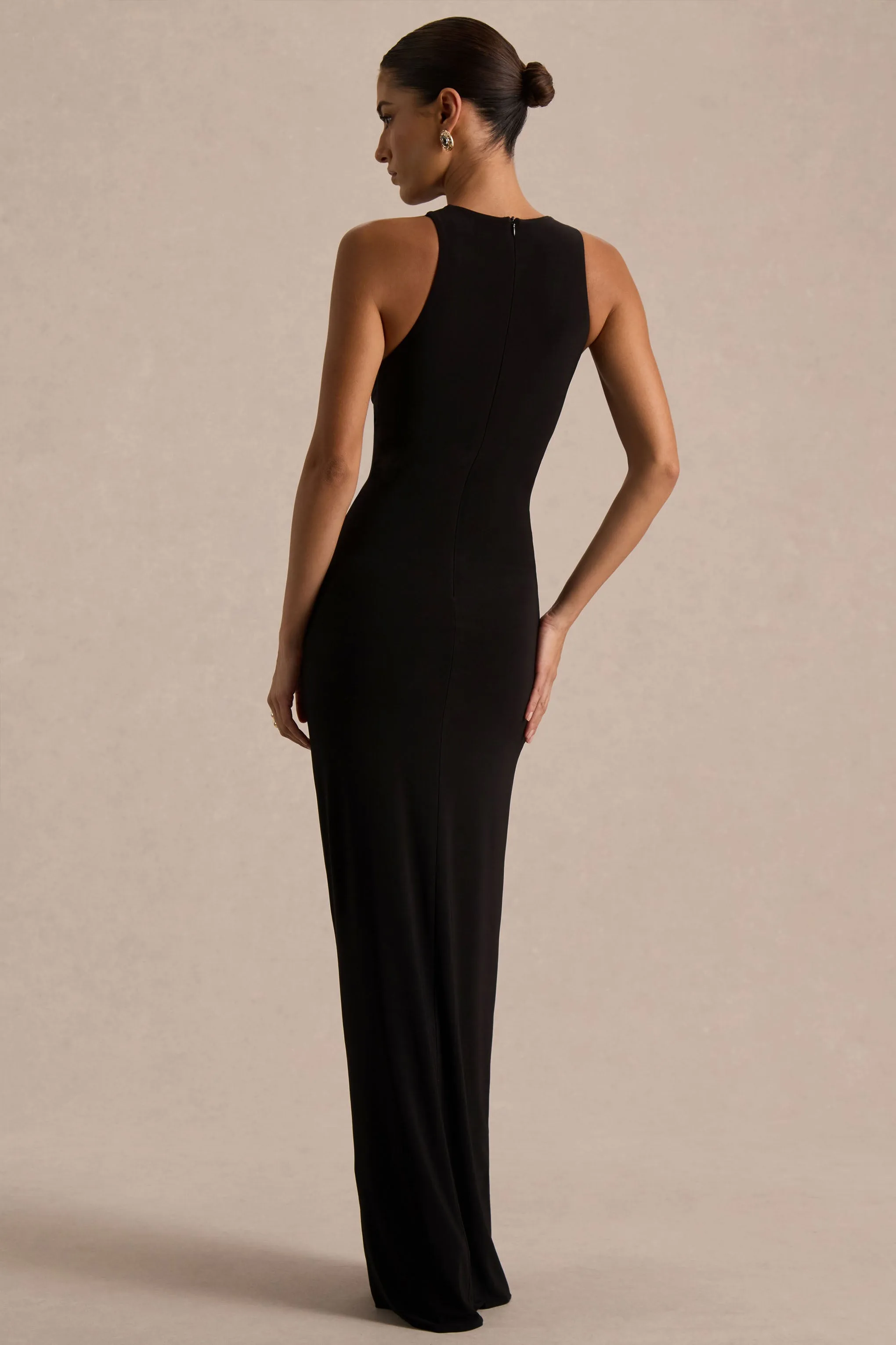 Opaline | Black Crew-Neck Maxi Dress With Cape-Sleeve sold by Club L London product image thumbnail 2