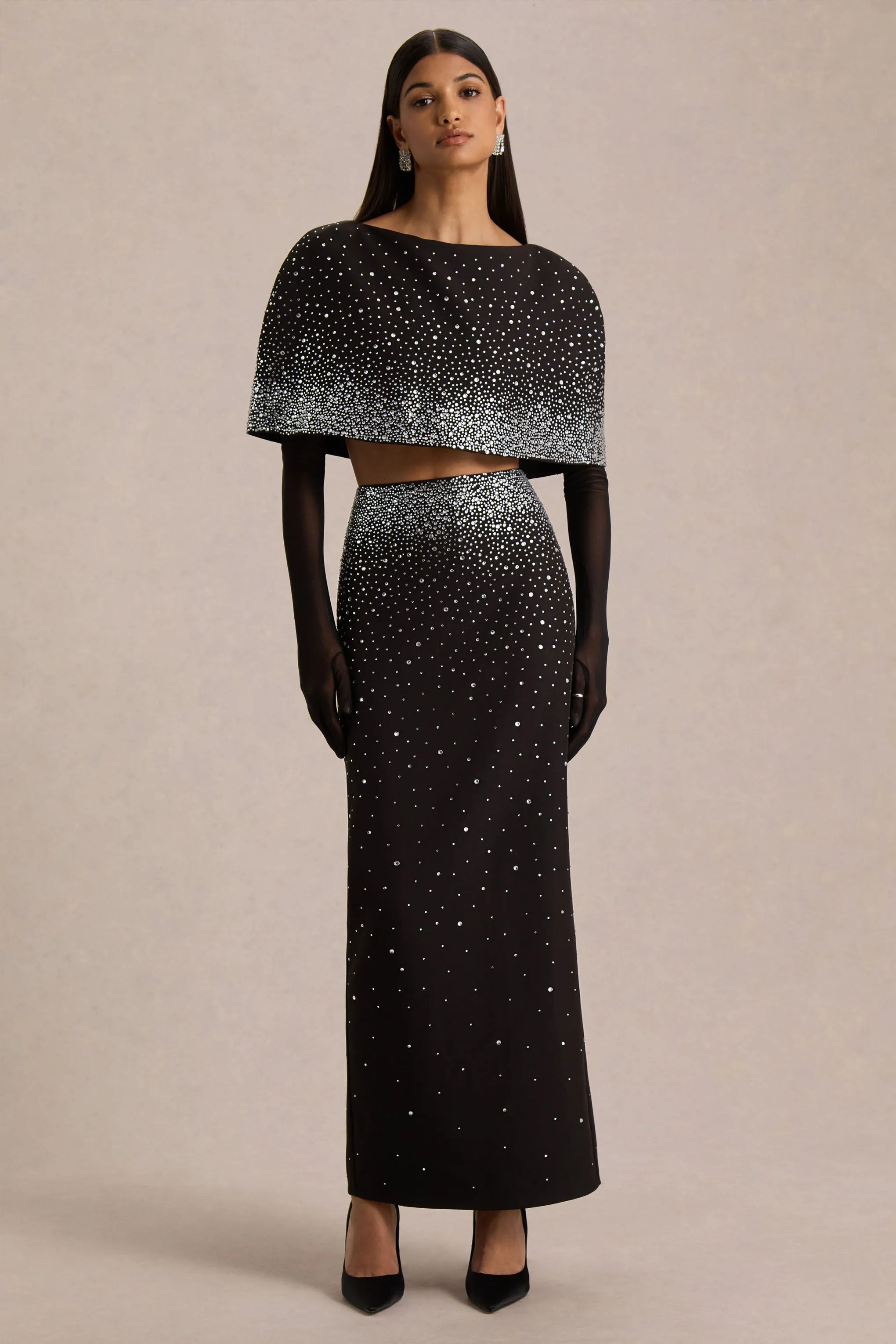 Fabiana | Black Hand-Embellished Maxi Skirt sold by Club L London product image thumbnail 4