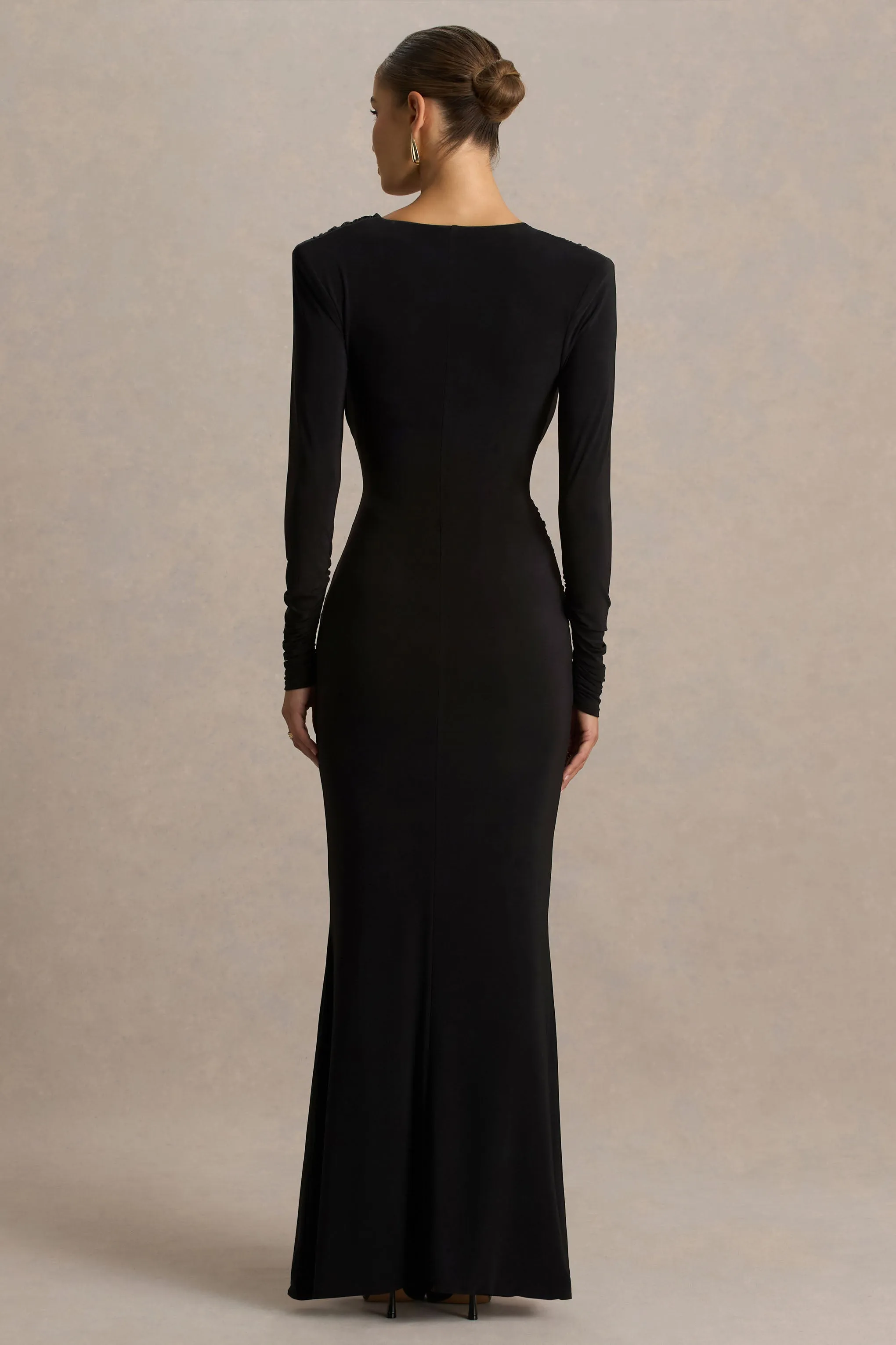 Daphira | Black Extreme-Plunge Neck Maxi Dress sold by Club L London product image thumbnail 2