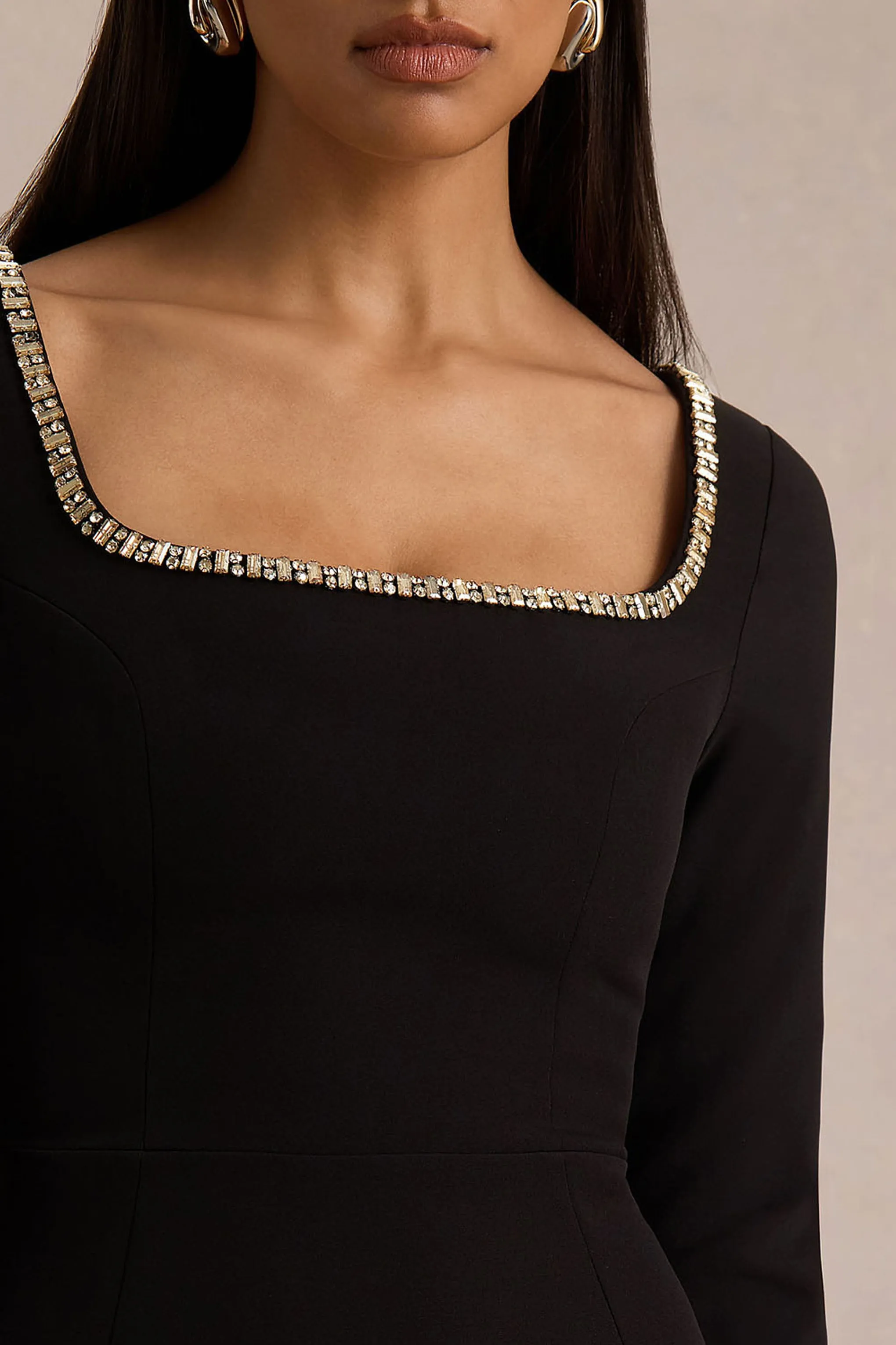 Caia | Black Embellished Square-Neck Mini Dress sold by Club L London product image thumbnail 3