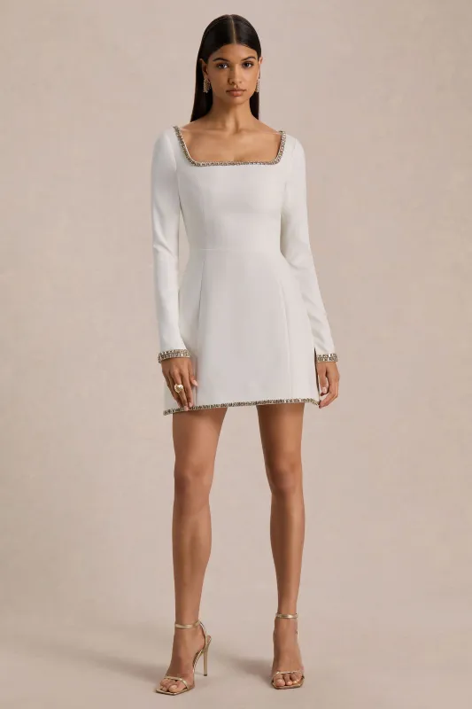 Caia | White Embellished Square-Neck Mini Dress sold by Club L London