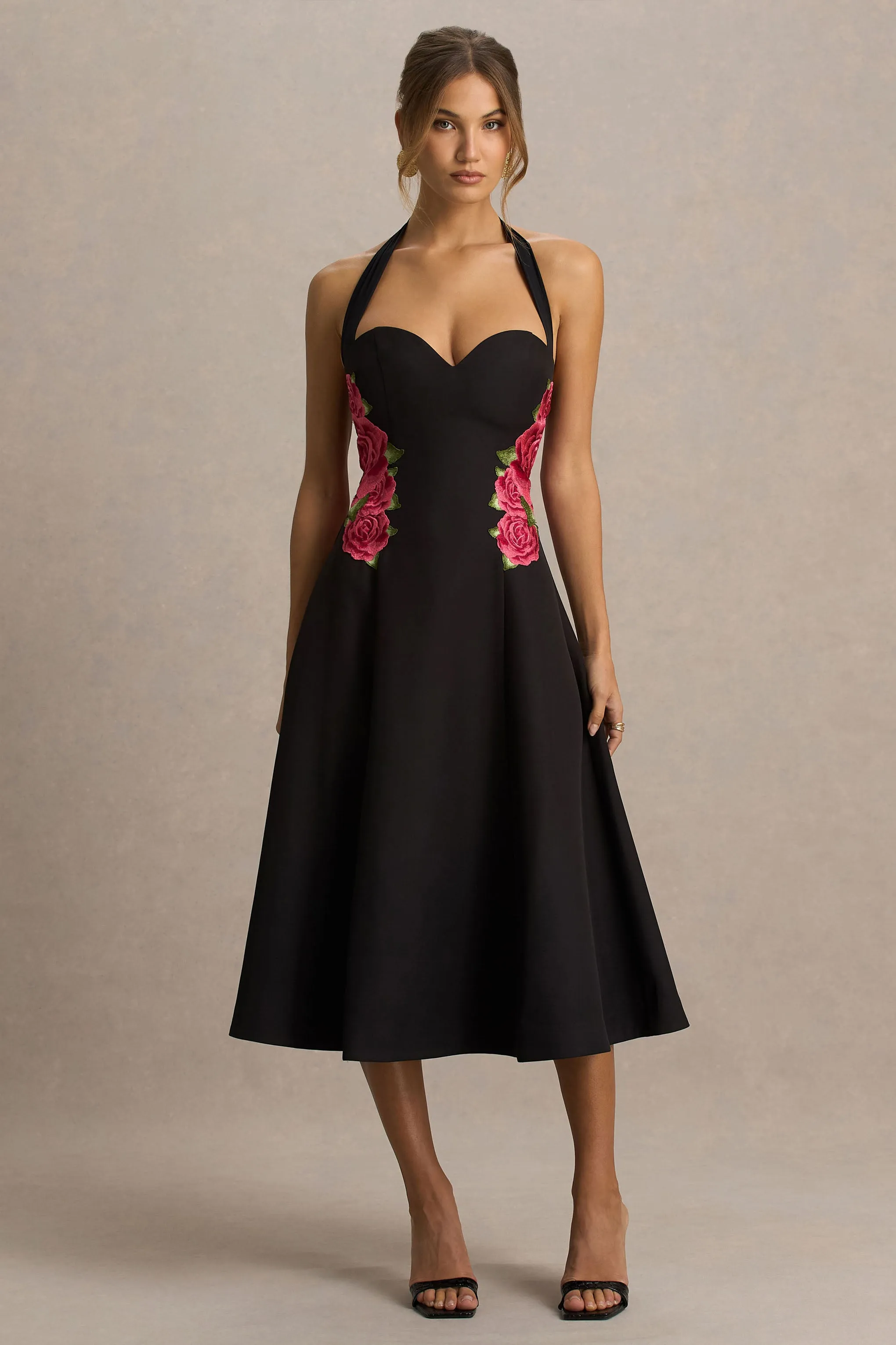 Tillie | Black Halter-Neck Midi Dress sold by Club L London product image thumbnail 4