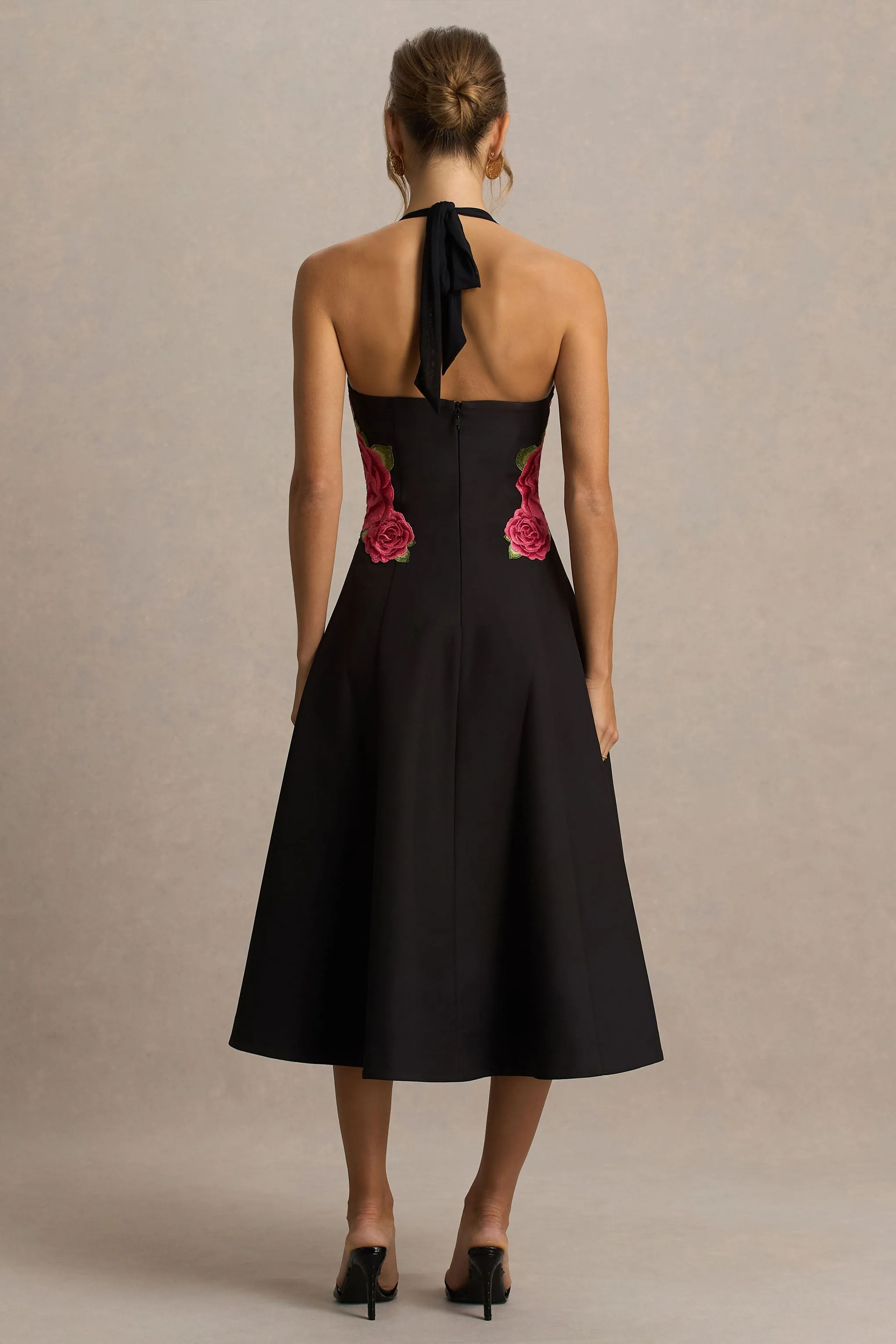 Tillie | Black Halter-Neck Midi Dress sold by Club L London product image thumbnail 2