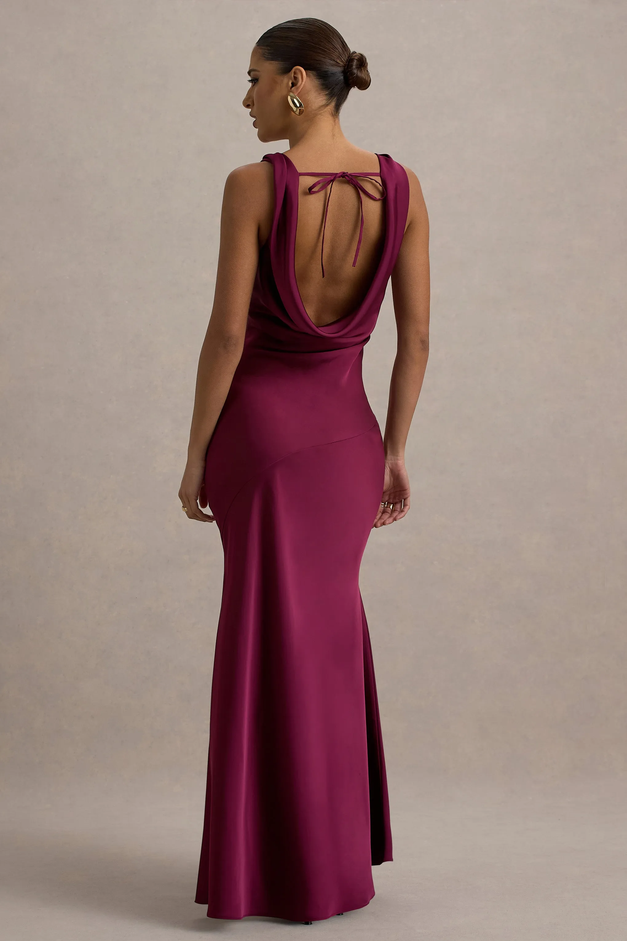 Alesso | Burgundy Satin Cowl-Neck Slip-Maxi Dress sold by Club L London product image thumbnail 2