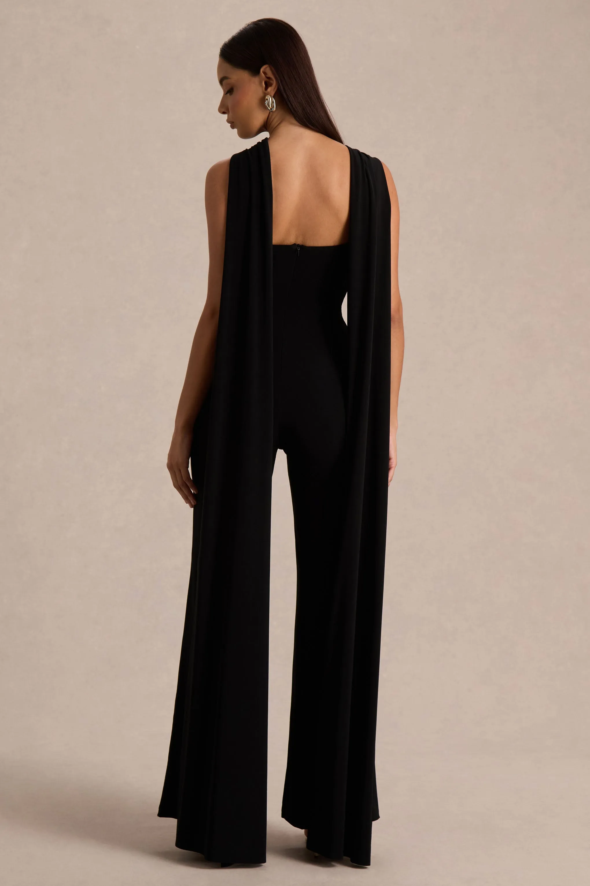 Mindy | Black Twist Halter-Neck Jumpsuit With Cape sold by Club L London product image thumbnail 2