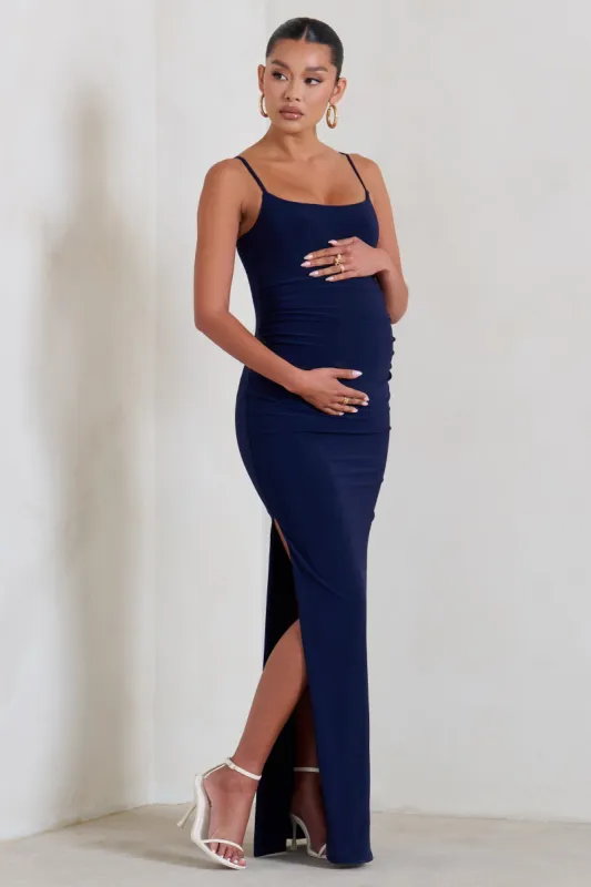 Aurelia | Navy Maternity Cami Maxi Dress With Split made by Club L London