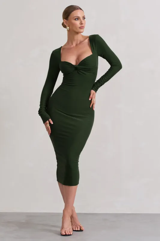 Sammy | Dark Green Bodycon Sweetheart Midi Dress sold by Club L London