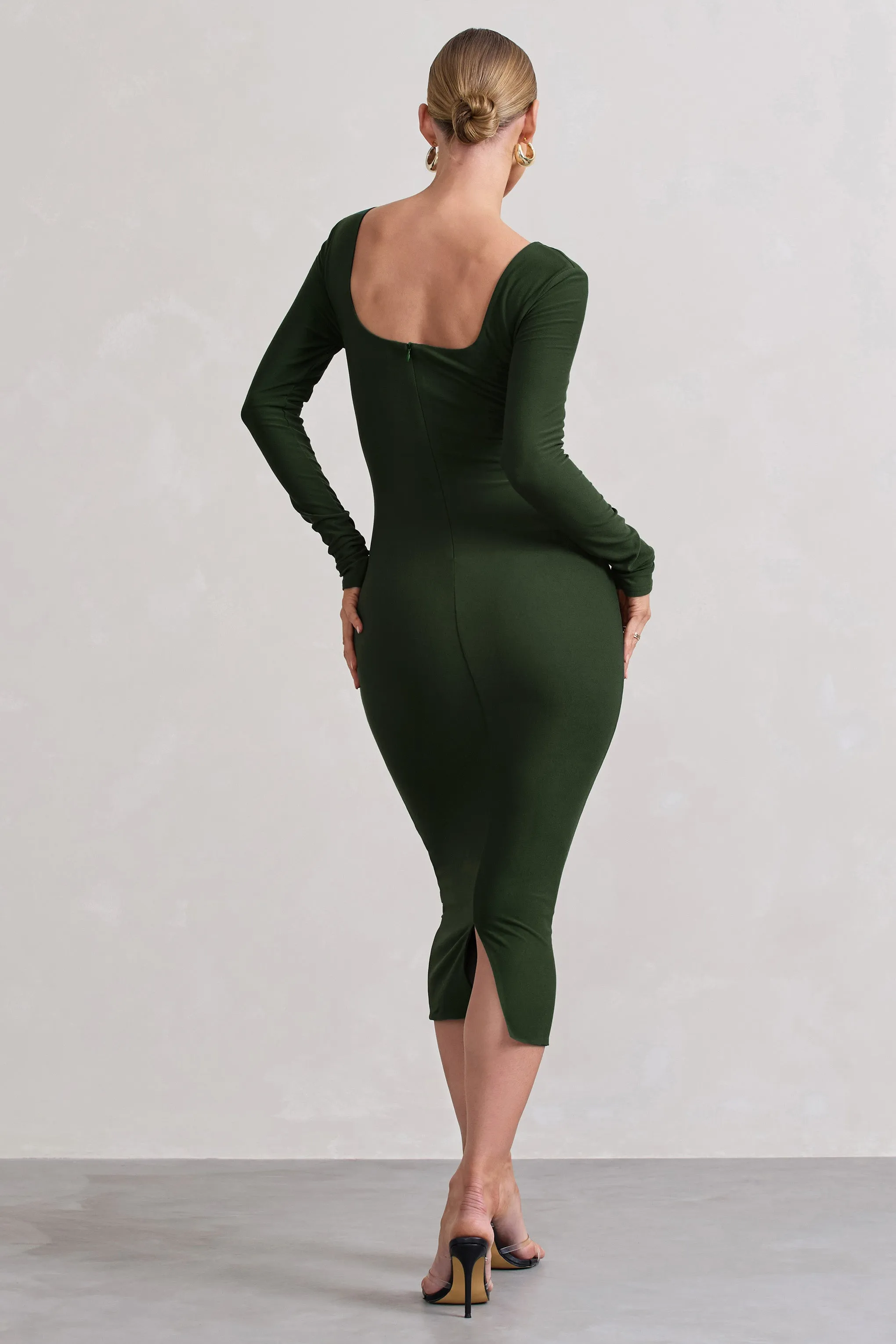 Sammy | Dark Green Bodycon Sweetheart Midi Dress sold by Club L London product image thumbnail 3