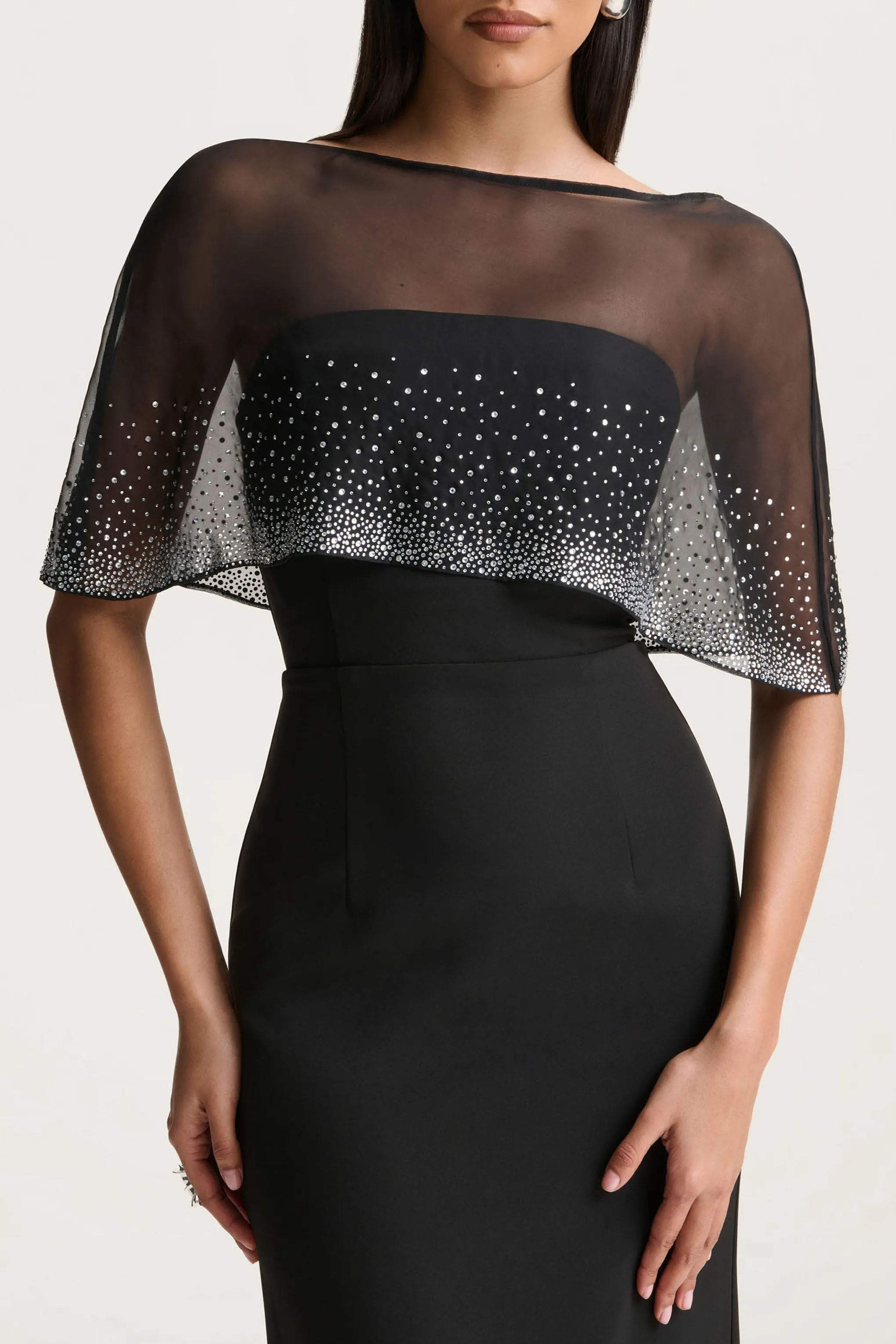 Everly | Black Hand-Embellished Cape-Sleeve Maxi Dress sold by Club L London product image thumbnail 3