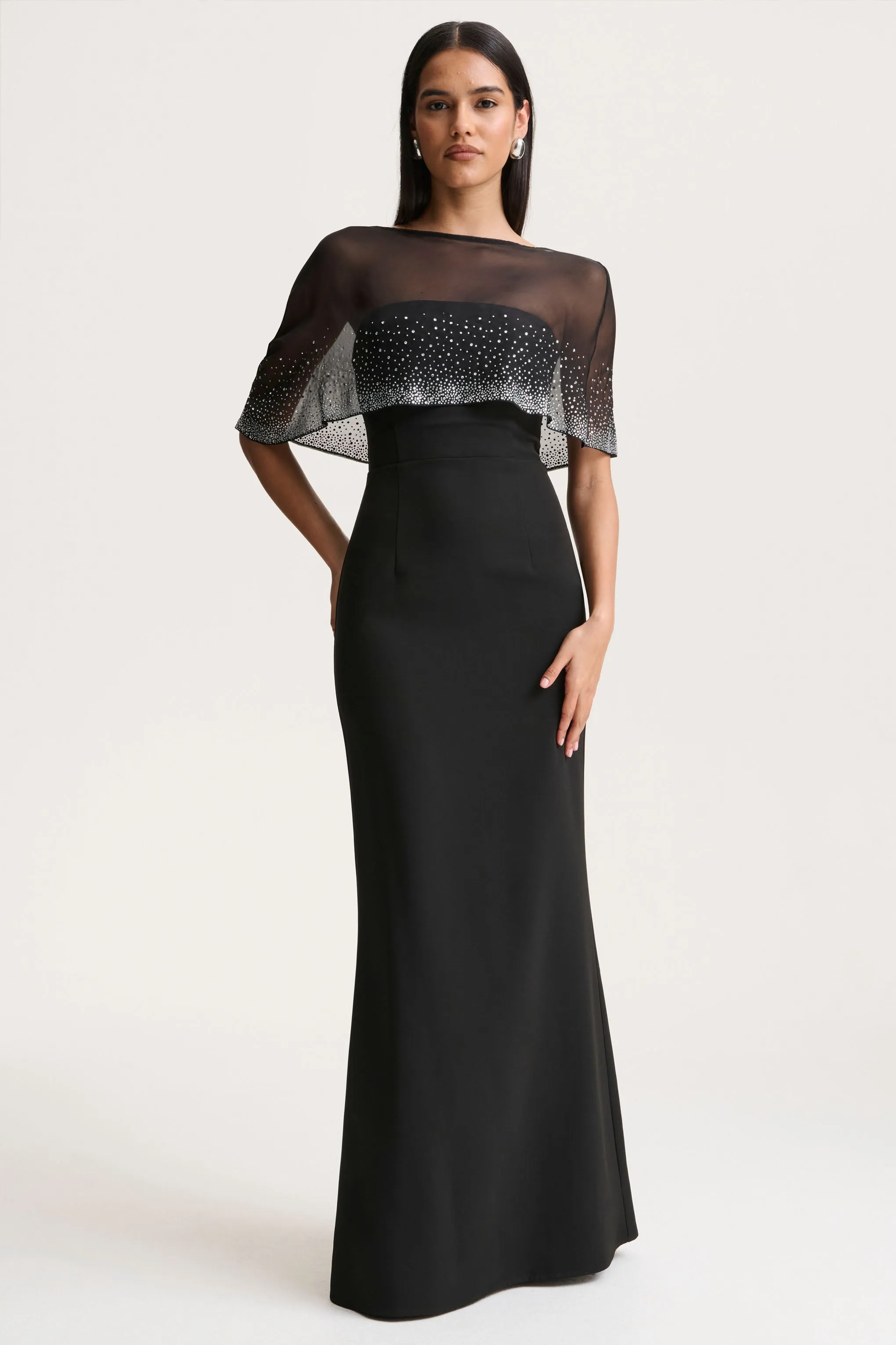 Everly | Black Hand-Embellished Cape-Sleeve Maxi Dress sold by Club L London product image thumbnail 4