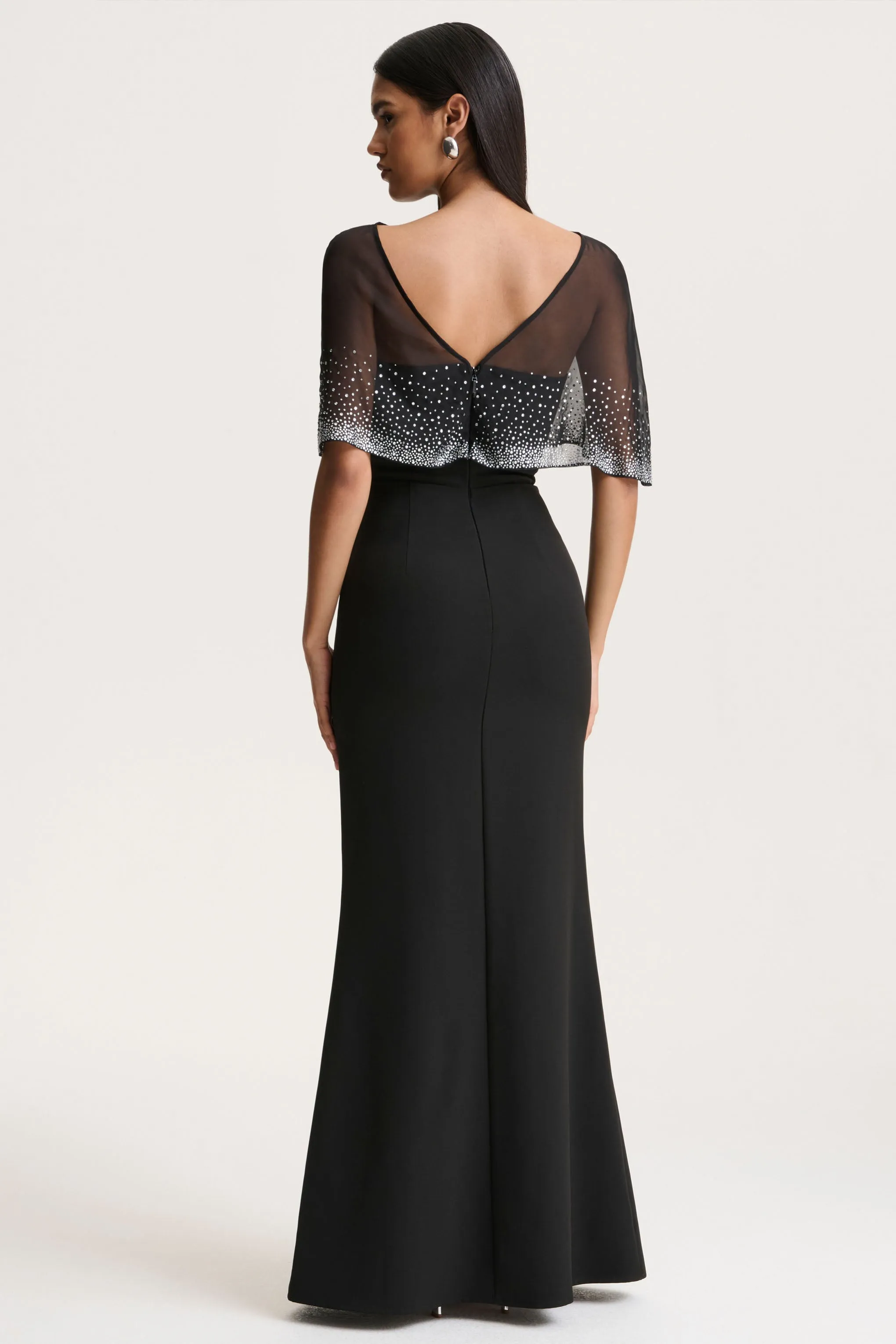 Everly | Black Hand-Embellished Cape-Sleeve Maxi Dress sold by Club L London product image thumbnail 2