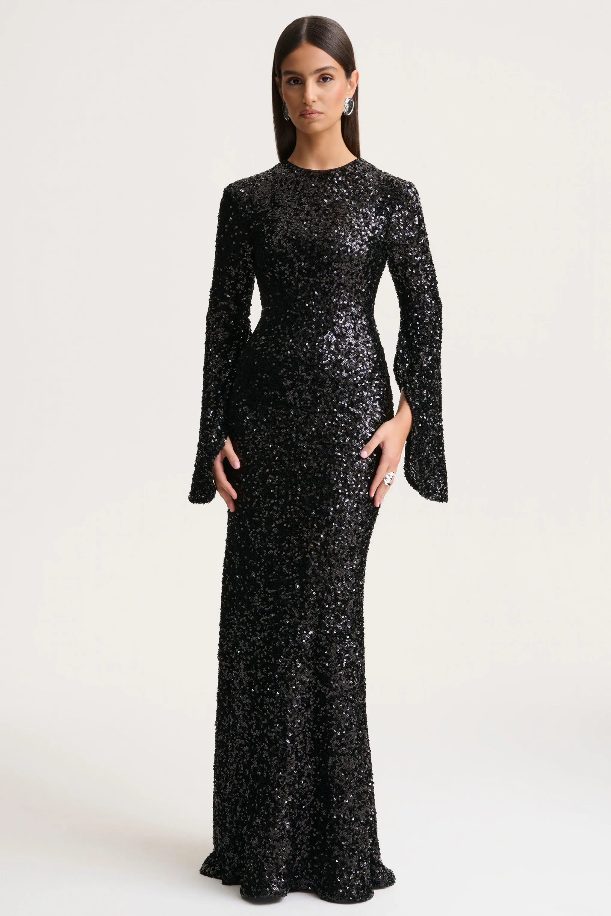 Romea | Black Sequin High-Neck Maxi Dress With Cape Sleeves sold by Club L London product image thumbnail 5