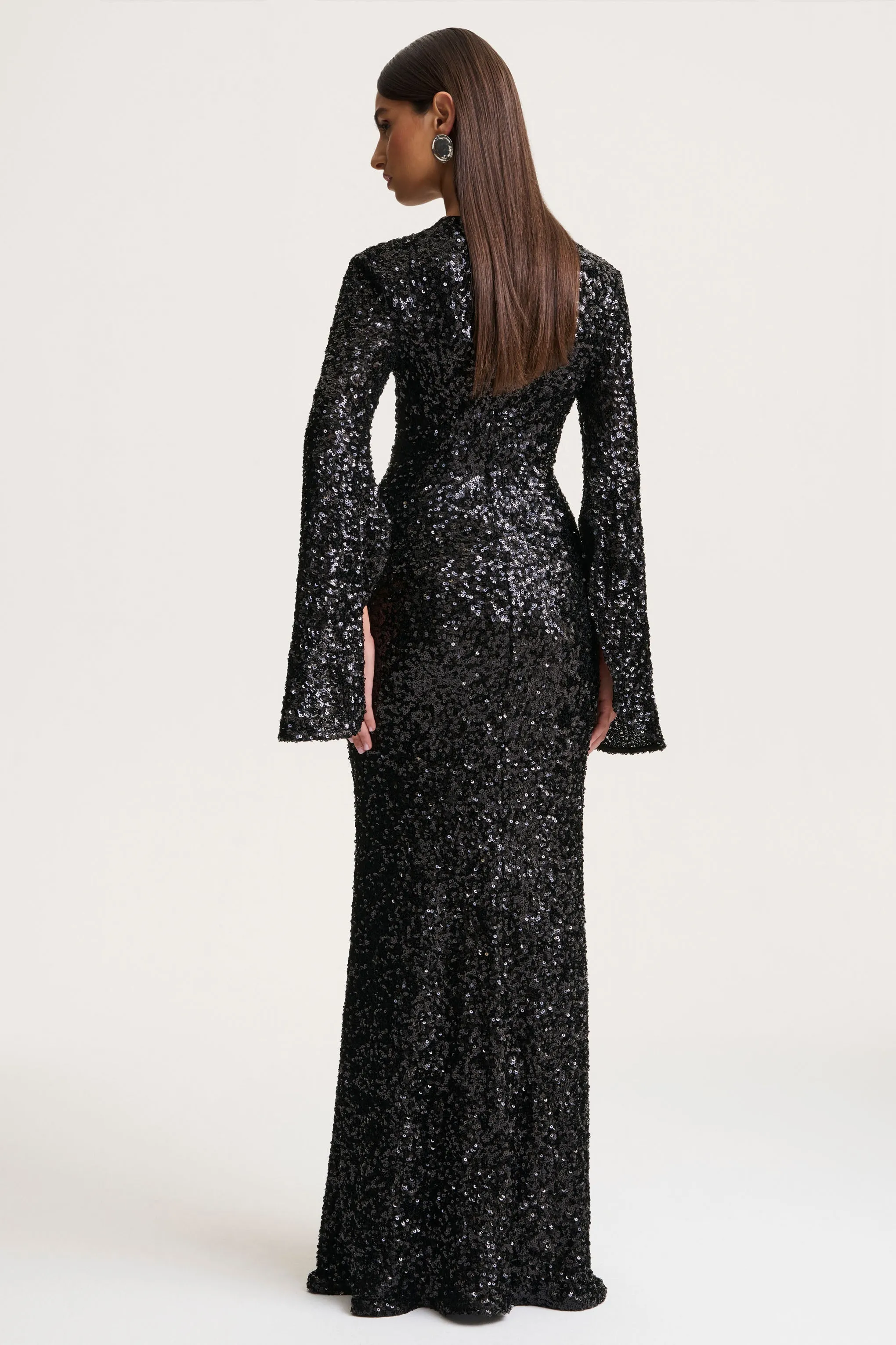 Romea | Black Sequin High-Neck Maxi Dress With Cape Sleeves sold by Club L London product image thumbnail 2