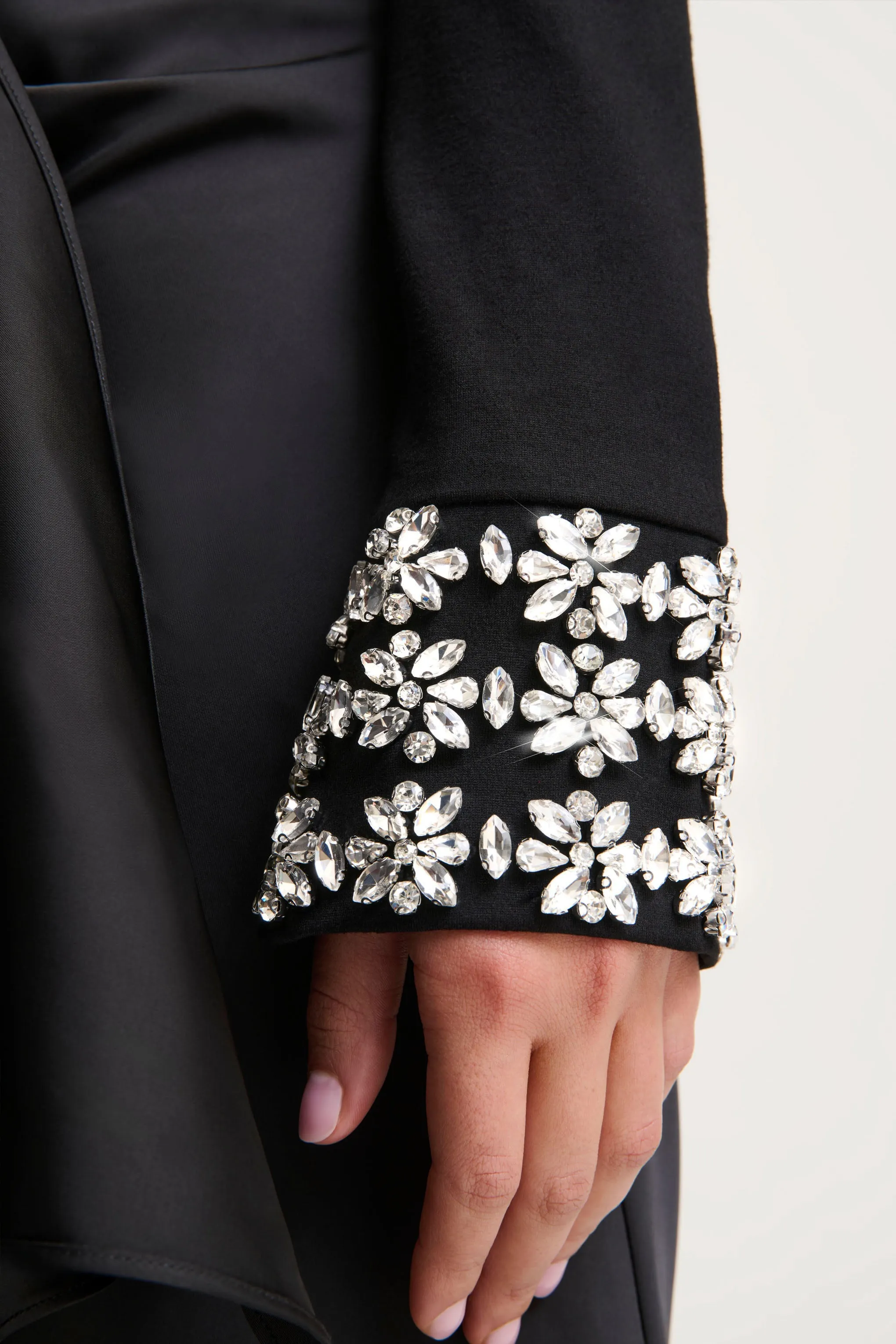 Starred | Black High-Neck Maxi Dress With Satin Wrap-Skirt And Embellished Cuffs sold by Club L London product image thumbnail 5