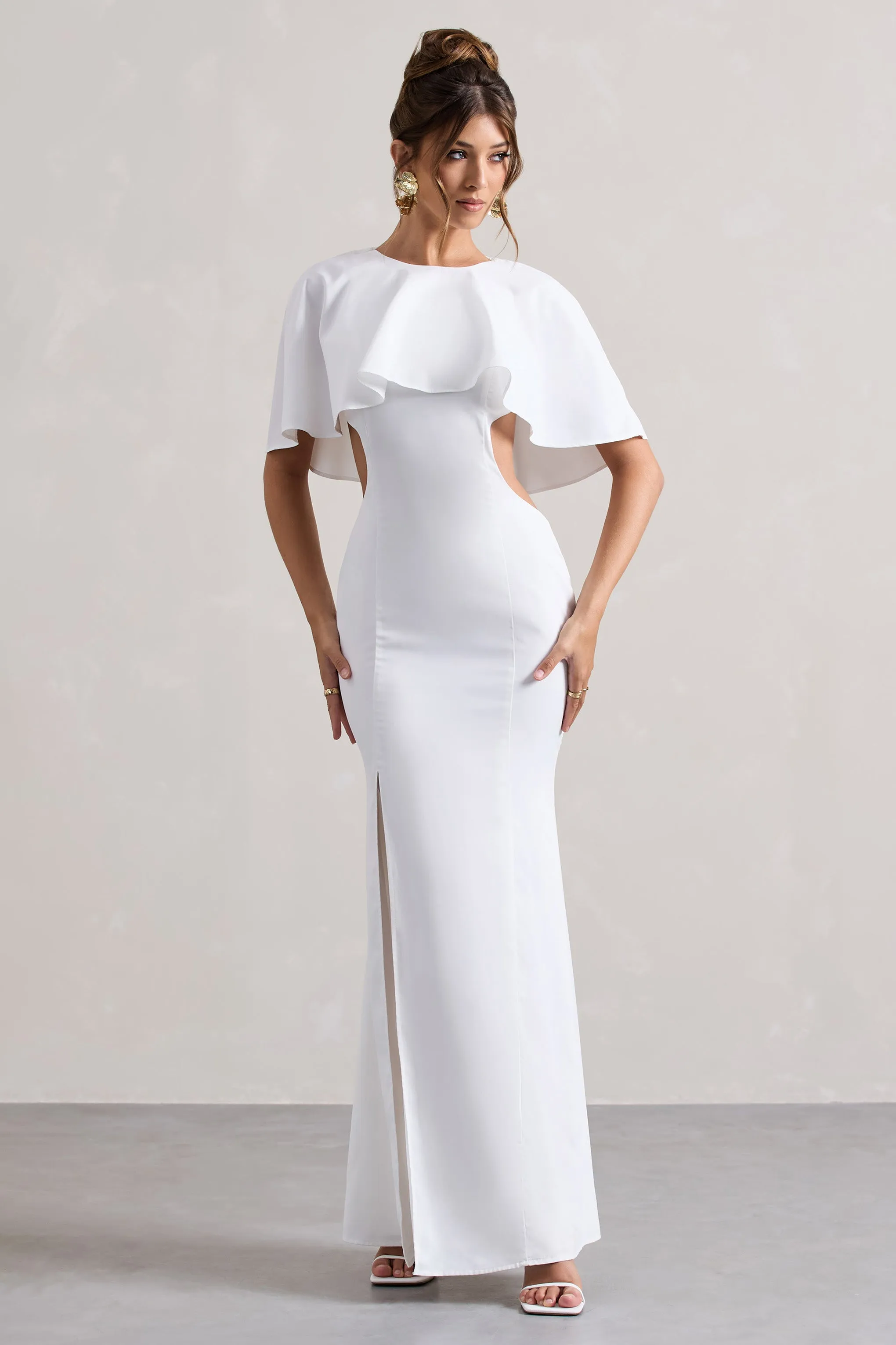 Isadora | Ivory Cut-Out Split Maxi Dress With Cape sold by Club L London product image thumbnail 4