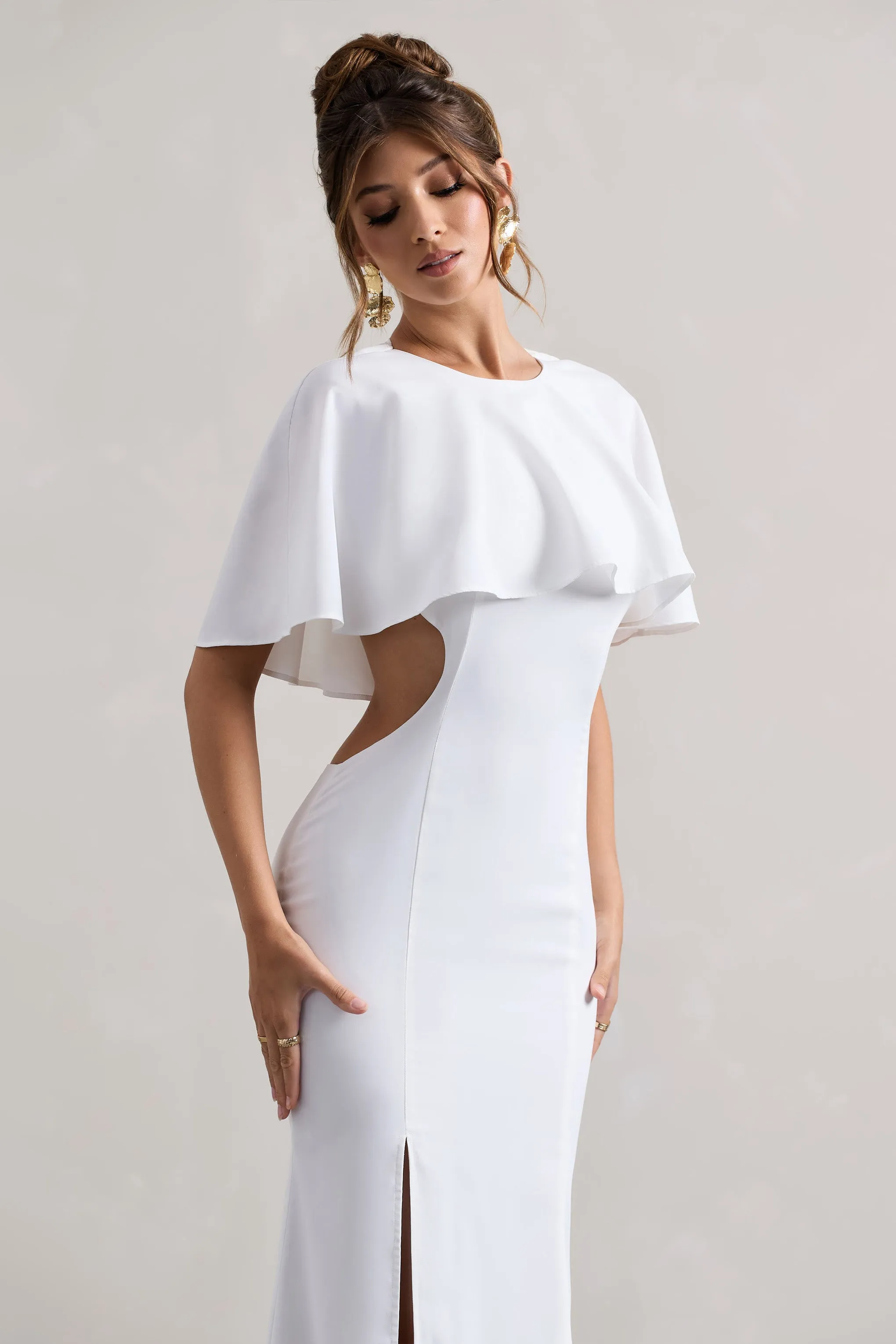 Isadora | Ivory Cut-Out Split Maxi Dress With Cape sold by Club L London product image thumbnail 5