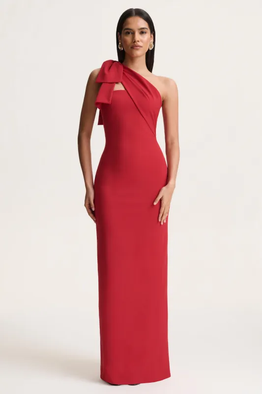 Adara | Red Asymmetric-Neck Maxi Dress With Bow-Detail sold by Club L London