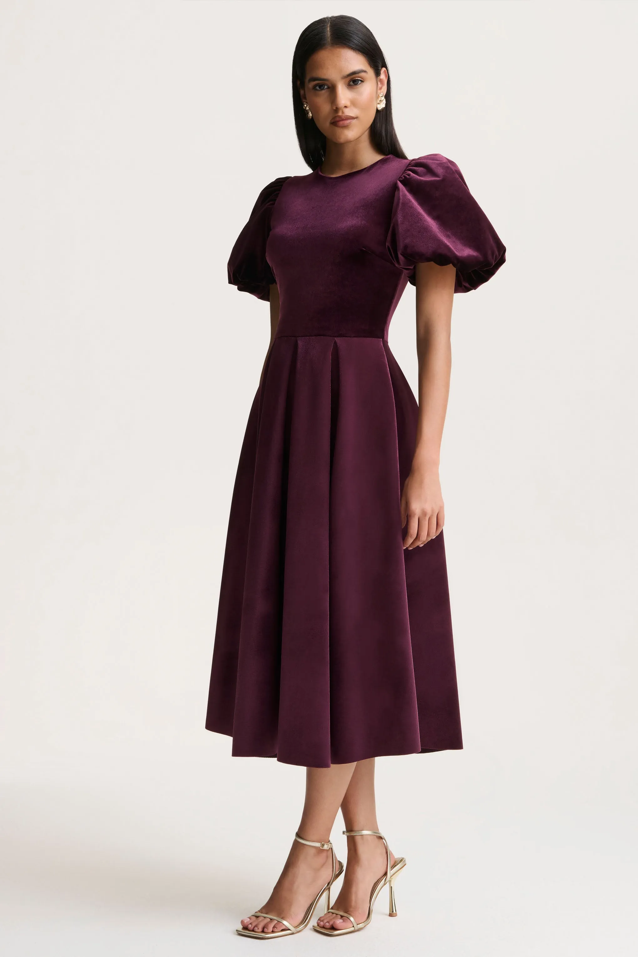 Seraphic | Burgundy Velvet Puff-Sleeve Midi Dress sold by Club L London product image thumbnail 3
