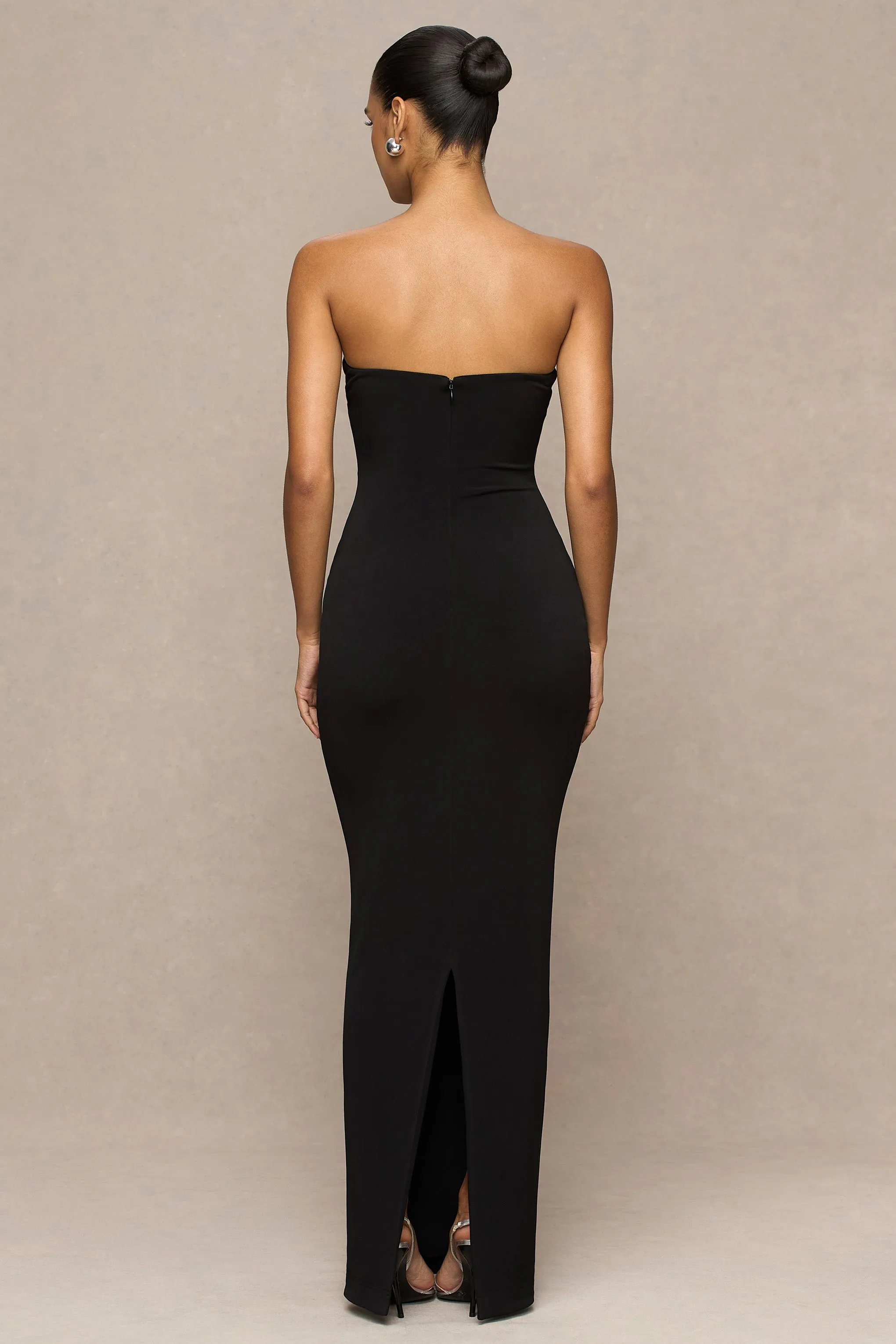 Milania | Black Asymmetric-Neck Maxi Dress With Twist-Sleeve sold by Club L London product image thumbnail 4
