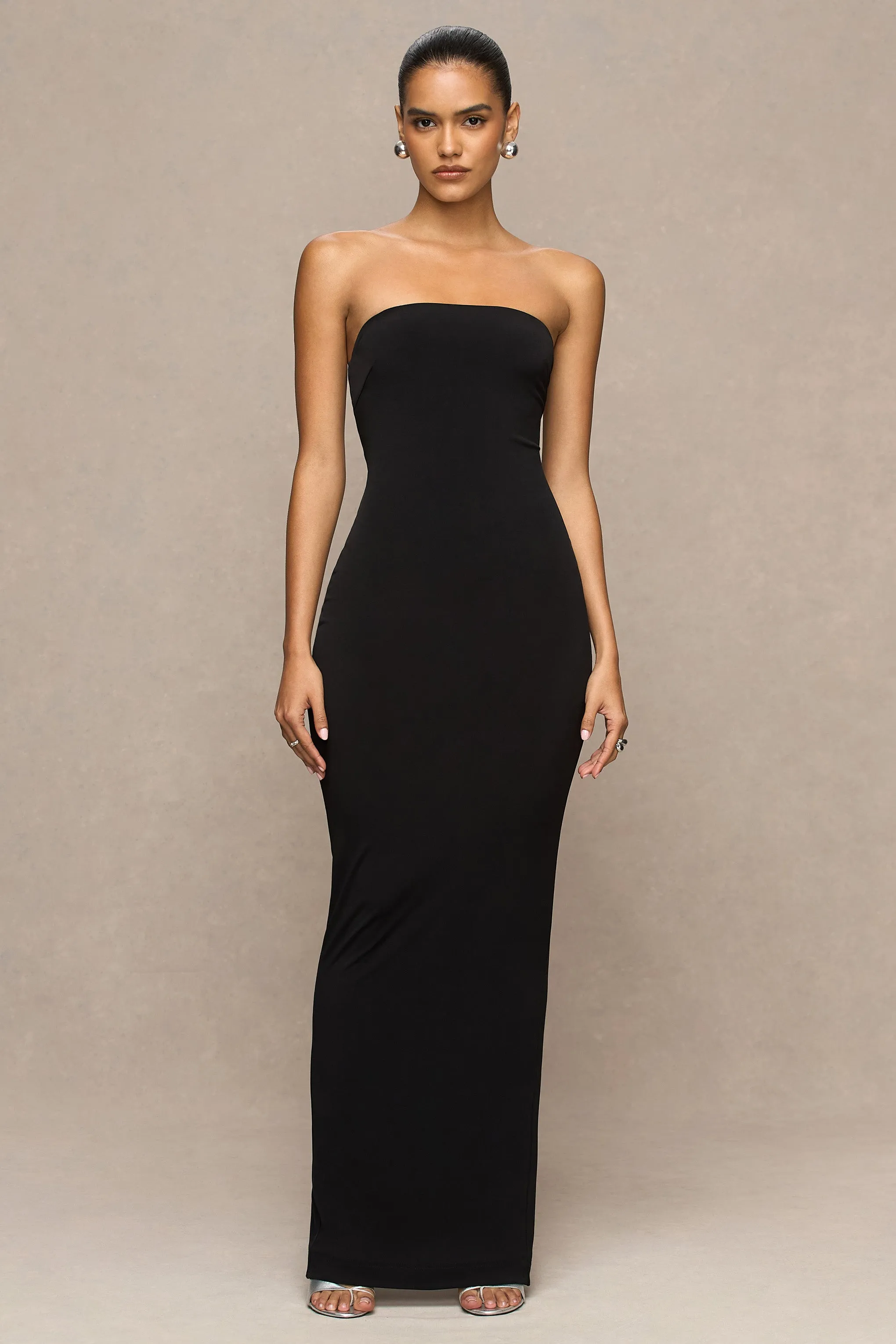 Milania | Black Asymmetric-Neck Maxi Dress With Twist-Sleeve sold by Club L London product image thumbnail 2