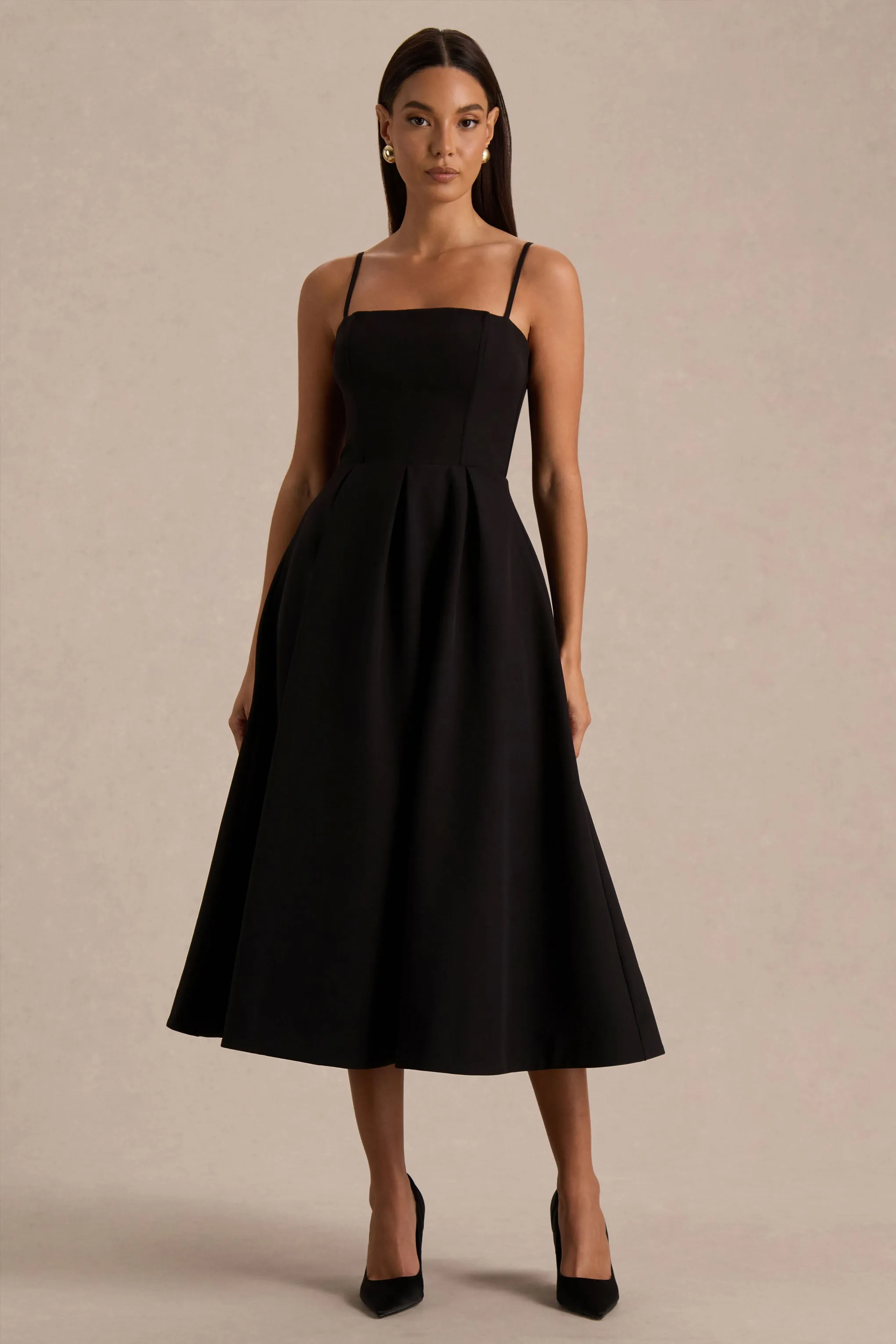 Thalia | Black High-Neck Midi Dress sold by Club L London product image thumbnail 3