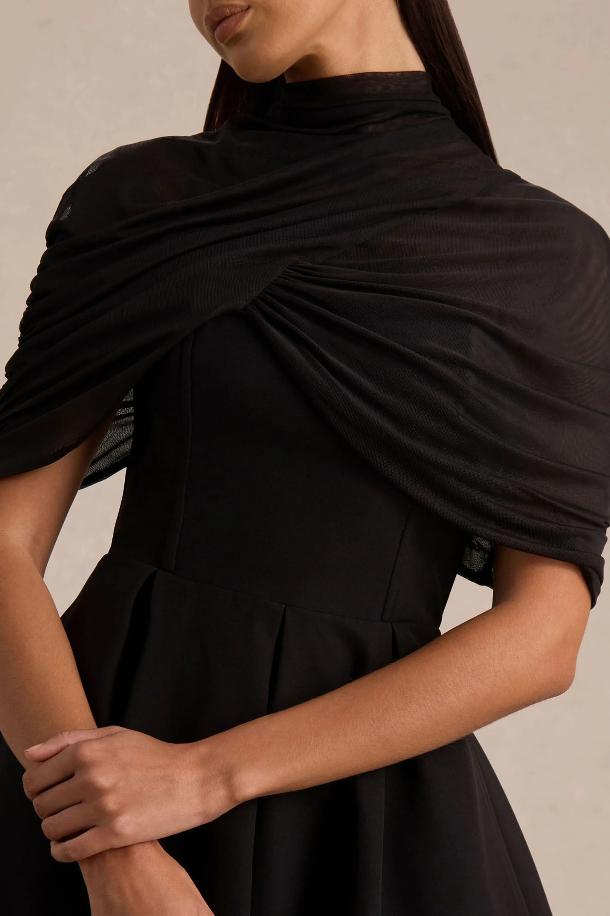 Thalia | Black High-Neck Midi Dress sold by Club L London product image thumbnail 4