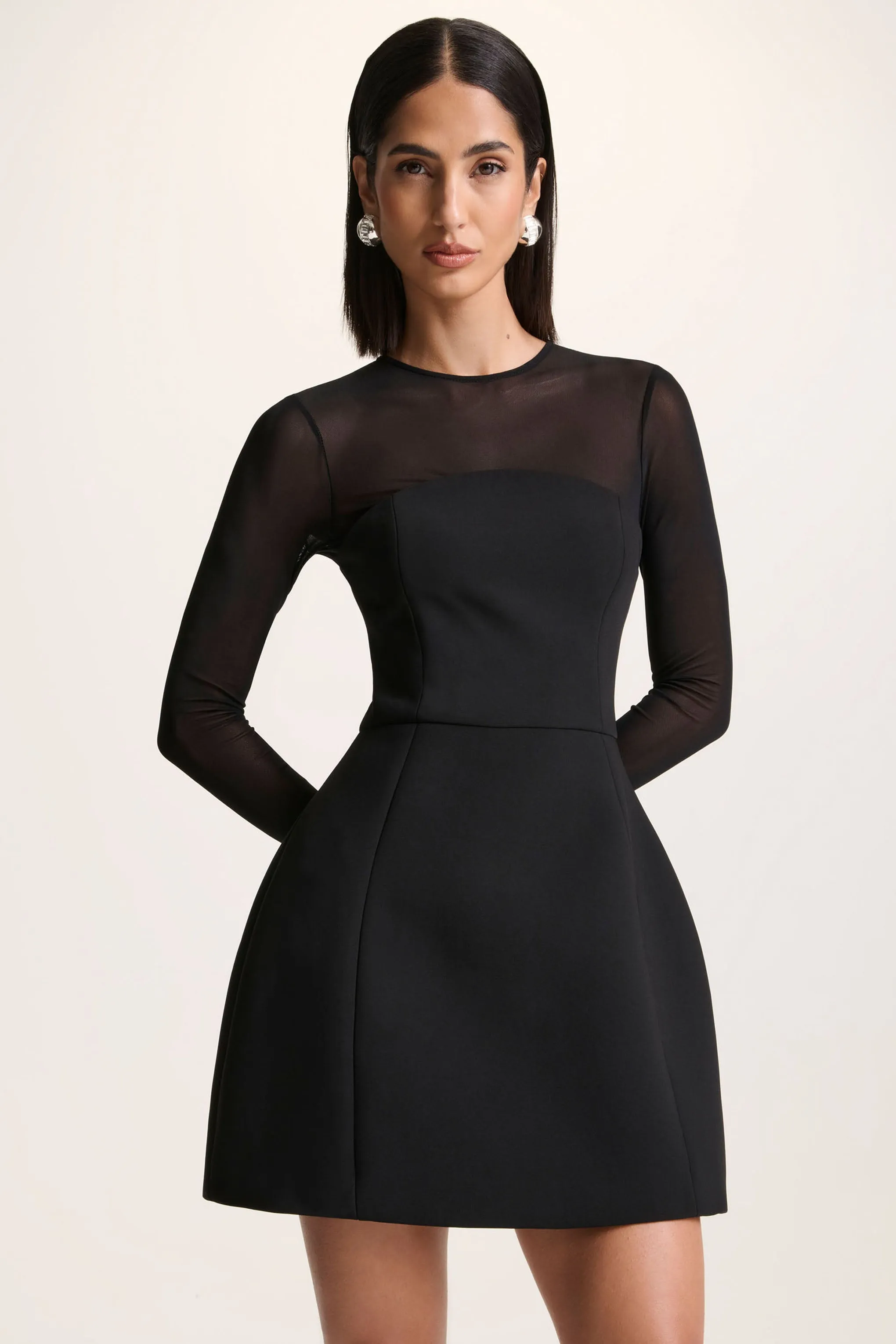 Aviana | Black Mesh Crew-Neck Mini Dress sold by Club L London product image thumbnail 3