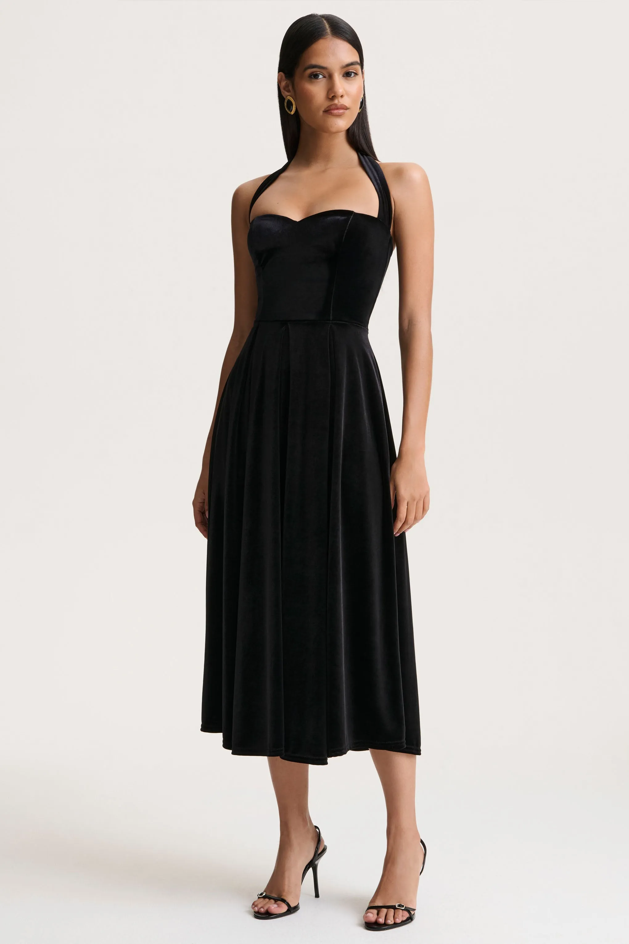 Esmeray | Black Velvet Sweetheart-Neck Midi Dress sold by Club L London product image thumbnail 2