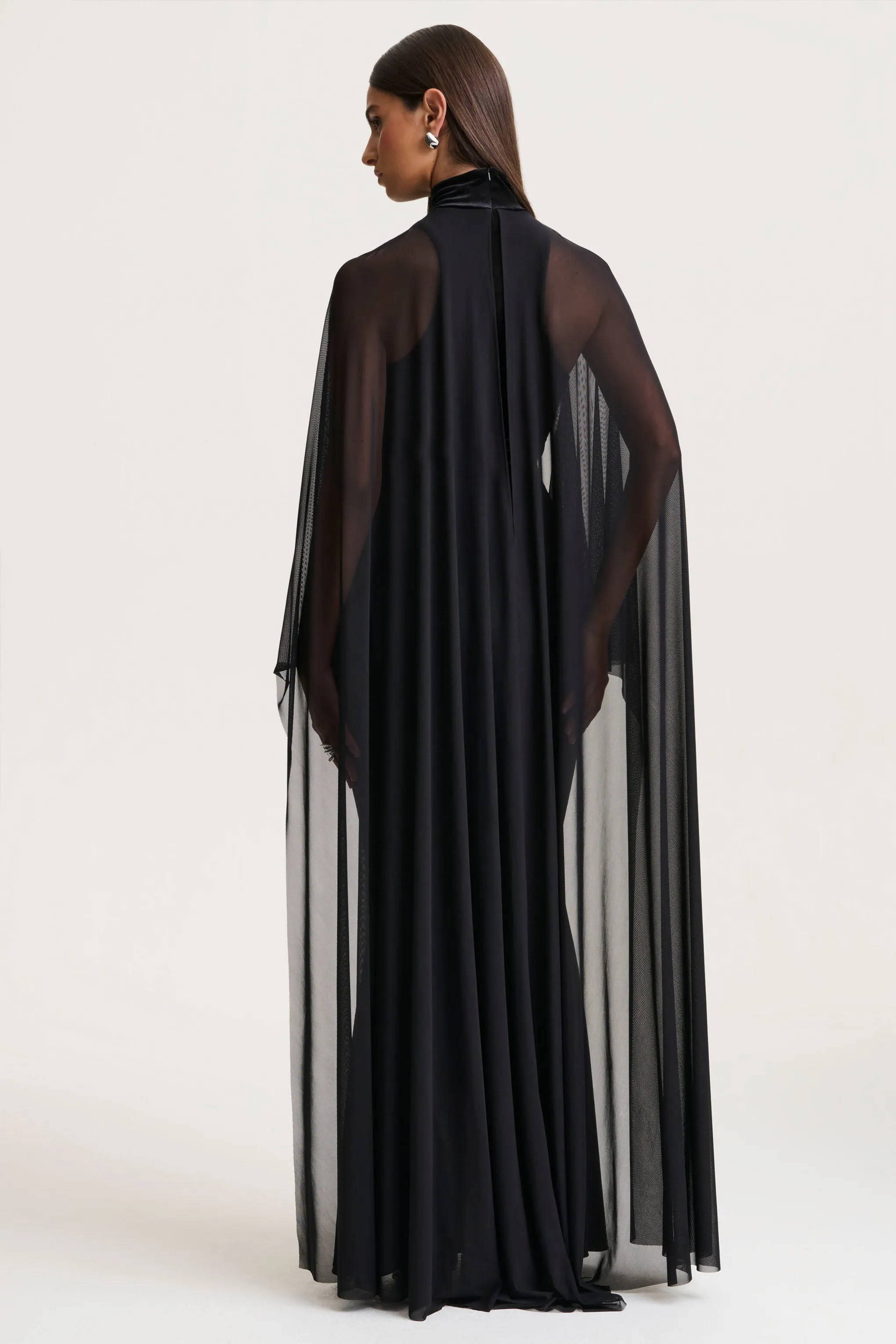 Adoring | Black Velvet High-Neck Maxi Dress With Cape sold by Club L London product image thumbnail 2